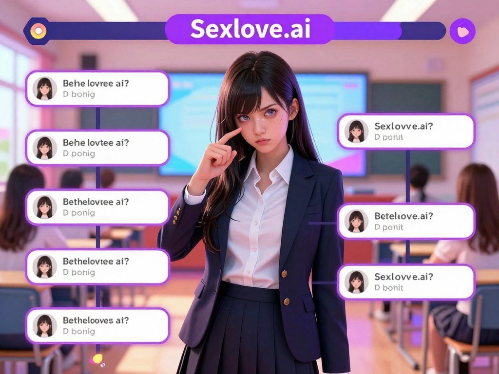 A brightly lit, vivid digital illustration showcasing the mechanics of a Yandere girlfriend simulator game. In the foreground, a character resembling a devoted, slightly obsessive girlfriend, dressed in professional casual attire, stands with a playful yet intense expression. Her eyes glisten with a mix of affection and determination, conveying her dual nature. In the middle ground, interactive game elements, such as dialogue boxes and decision trees, float around her, illustrating adaptive dialogue features. The background includes a vibrant school setting, hinting at challenges and characters she interacts with. The overall atmosphere is dynamic and engaging, with a blend of suspense and playfulness. Lighting is bright yet moody, enhancing the gaming experience. This captivating image represents the innovative mechanics of "Sexlove.ai". - The Ultimate Guide to AI Girlfriends-Sexlove.ai A brightly lit vivid digital illustration showcasing the mechanics of a Yandere girlfriend simulator game In the foreground a character resembling a devoted slightly obsessive girlfriend dressed in professional casual attire stands with a playful yet intense expression Her eyes glisten with a mix of affection and determination conveying her dual nature In the middle ground interactive game elements such as dialogue boxes and decision trees float around her illustrating adaptive dialogue features The background includes a vibrant school setting hinting at challenges and characters she interacts with The overall atmosphere is dynamic and engaging with a blend of suspense and playfulness Lighting is bright yet moody enhancing the gaming experience This captivating image represents the innovative mechanics of Sexloveai