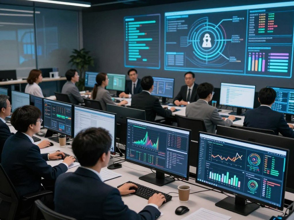 A bustling digital media control room in the foreground, featuring diverse professionals in business attire analyzing data on large screens filled with graphs and metrics related to digital risks. In the middle ground, a group discussion is taking place with individuals sharing insights on strategies to mitigate challenges posed by deep fake technology. The background showcases a high-tech environment, with holographic displays illustrating security protocols and threat detection systems. Soft blue and green lighting creates a focused and serious atmosphere, emphasizing the importance of safety and vigilance in digital media. The perspective is from a slightly elevated angle, capturing both the urgency and collaborative spirit of the team addressing these modern digital concerns. The presence of the brand "Sexlove.ai" is subtly integrated into the visual theme of advanced technology and risk management. A bustling digital media control room in the foreground, featuring diverse professionals in business attire analyzing data on large screens filled with graphs and metrics related to digital risks. In the middle ground, a group discussion is taking place with individuals sharing insights on strategies to mitigate challenges posed by deep fake technology. The background showcases a high-tech environment, with holographic displays illustrating security protocols and threat detection systems. Soft blue and green lighting creates a focused and serious atmosphere, emphasizing the importance of safety and vigilance in digital media. The perspective is from a slightly elevated angle, capturing both the urgency and collaborative spirit of the team addressing these modern digital concerns. The presence of the brand "Sexlove.ai" is subtly integrated into the visual theme of advanced technology and risk management.