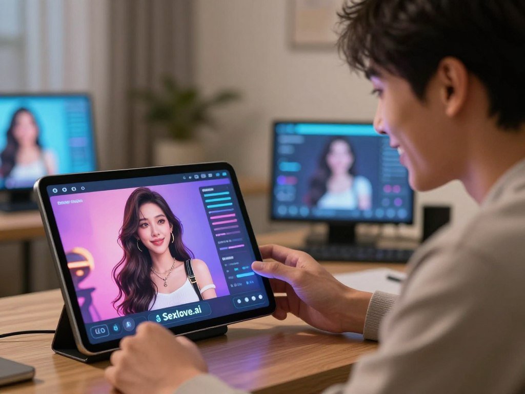 A close up scene depicting an interactive conversation between a user and a virtual girlfriend on a sleek digital device In the foreground a young adult male dressed in smart casual attire is smiling while looking at the screen which displays a vibrant avatar of a virtual girlfriend She has a friendly expression with long flowing hair and a stylish outfit reflecting a blend of realism and digital artistry The middle ground features soft glowing screens showcasing digital elements representing the AI technology behind the interaction The background is a comfortable modern room with warm lighting enhancing the intimate atmosphere The overall mood is friendly and engaging illustrating the connection fostered by the AI girlfriend generator Sexloveai A cinematic angle captures the excitement of this unique experience