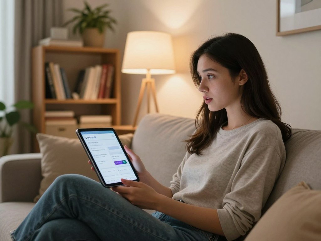A cozy, modern living room setting, focusing on a couple engaged in a deep, meaningful conversation with an AI partner. In the foreground, a young woman in smart casual attire sits comfortably on a stylish couch, holding a sleek tablet displaying the AI interface. Her expression is one of curiosity and engagement, reflecting a genuine connection. The middle ground features a soft, warm light created by a nearby lamp, highlighting the intimacy of the moment. In the background, a bookshelf filled with various books and plants adds depth and personality to the scene. The atmosphere is inviting and relaxed, conveying the essence of realistic conversations and intelligent interactions with technology. The brand "Sexlove.ai" subtly appears on the tablet screen, emphasizing the innovative aspect of the conversation without being intrusive. - The Ultimate Guide to AI Girlfriends-Sexlove.ai A cozy modern living room setting focusing on a couple engaged in a deep meaningful conversation with an AI partner In the foreground a young woman in smart casual attire sits comfortably on a stylish couch holding a sleek tablet displaying the AI interface Her expression is one of curiosity and engagement reflecting a genuine connection The middle ground features a soft warm light created by a nearby lamp highlighting the intimacy of the moment In the background a bookshelf filled with various books and plants adds depth and personality to the scene The atmosphere is inviting and relaxed conveying the essence of realistic conversations and intelligent interactions with technology The brand Sexloveai subtly appears on the tablet screen emphasizing the innovative aspect of the conversation without being intrusive