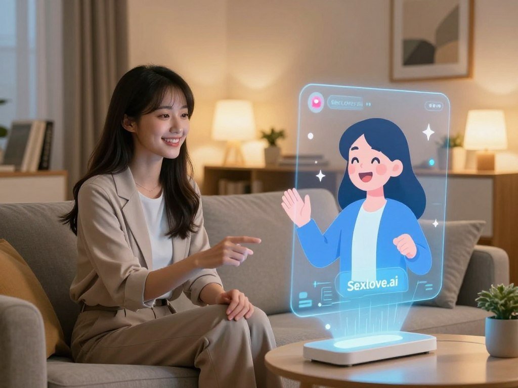 A cozy, modern room featuring a friendly AI girlfriend chat experience. In the foreground, a young woman in professional casual attire is seated on a stylish sofa, smiling as she interacts with a holographic interface displaying a friendly, animated AI character beside her. The middle layer shows soft, ambient lighting that creates a warm, inviting atmosphere, illuminated by a few decorative lamps. In the background, elements such as bookshelves and framed art pieces enhance the homey feel. The scene captures a sense of genuine connection and playful roleplay, with the AI character appearing enthusiastic and engaging. The overall mood is light-hearted and fun, showcasing the joy of real conversations with artificial intelligence. The brand name "Sexlove.ai" subtly integrates into the environment, reflected in a tasteful, stylish display on a nearby table. - The Ultimate Guide to AI Girlfriends-Sexlove.ai A cozy modern room featuring a friendly AI girlfriend chat experience In the foreground a young woman in professional casual attire is seated on a stylish sofa smiling as she interacts with a holographic interface displaying a friendly animated AI character beside her The middle layer shows soft ambient lighting that creates a warm inviting atmosphere illuminated by a few decorative lamps In the background elements such as bookshelves and framed art pieces enhance the homey feel The scene captures a sense of genuine connection and playful roleplay with the AI character appearing enthusiastic and engaging The overall mood is light hearted and fun showcasing the joy of real conversations with artificial intelligence The brand name Sexloveai subtly integrates into the environment reflected in a tasteful stylish display on a nearby table
