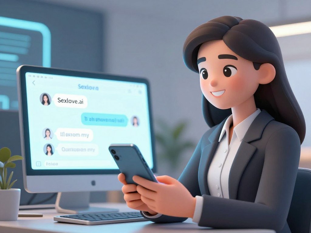 A digital illustration showcasing an AI chat girlfriend experience featuring a friendly, intelligent virtual avatar. The avatar is depicted as a young woman with a warm smile, wearing professional business attire in a modern, sleek office environment. In the foreground, the avatar interacts with a smartphone displaying a chat interface, highlighting the engaging and supportive nature of the service. In the middle ground, a softly glowing computer screen emits a gentle light, enhancing the atmosphere of connection and embracing technology. The background features abstract tech-inspired decorations, subtly hinting at innovation and modernity. The lighting is bright and inviting, creating a positive mood. The overall scene conveys warmth, professionalism, and the friendly essence of the "Sexlove.ai" brand, emphasizing the transformative experience of AI companionship. - The Ultimate Guide to AI Girlfriends-Sexlove.ai A digital illustration showcasing an AI chat girlfriend experience featuring a friendly intelligent virtual avatar The avatar is depicted as a young woman with a warm smile wearing professional business attire in a modern sleek office environment In the foreground the avatar interacts with a smartphone displaying a chat interface highlighting the engaging and supportive nature of the service In the middle ground a softly glowing computer screen emits a gentle light enhancing the atmosphere of connection and embracing technology The background features abstract tech inspired decorations subtly hinting at innovation and modernity The lighting is bright and inviting creating a positive mood The overall scene conveys warmth professionalism and the friendly essence of the Sexloveai brand emphasizing the transformative experience of AI companionship