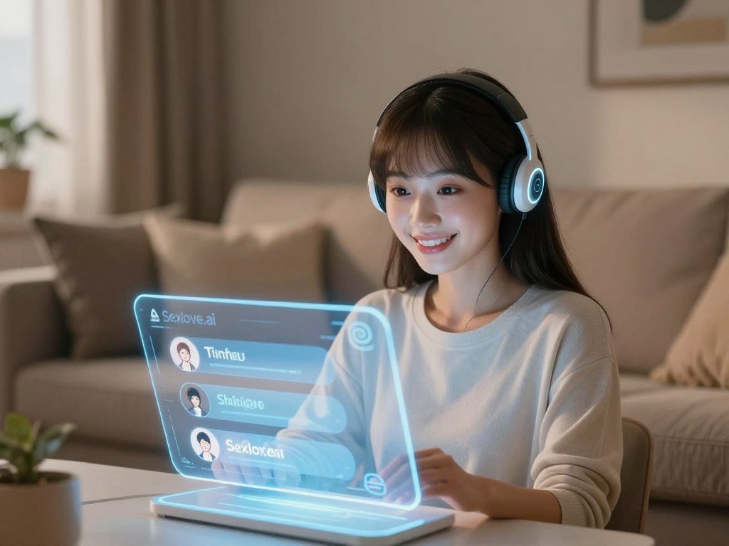 A futuristic AI girlfriend chatbot for companionship, depicted as a friendly and approachable digital avatar. In the foreground, the chatbot appears on a sleek holographic interface, displaying a warm smile and gentle eyes, exuding empathy. The middle ground features a cozy, modern living room setting with soft cushions and ambient lighting, creating an inviting atmosphere. In the background, subtle technological elements like glowing screens and floating data icons enrich the environment, symbolizing advanced AI capabilities. The scene is illuminated by soft, warm lighting, enhancing the feeling of connection and intimacy. The overall mood is serene and comforting, highlighting emotional support and companionship. The brand name "Sexlove.ai" subtly incorporated into the interface design, seamlessly blending with the environment. - The Ultimate Guide to AI Girlfriends-Sexlove.ai A futuristic AI girlfriend chatbot for companionship depicted as a friendly and approachable digital avatar In the foreground the chatbot appears on a sleek holographic interface displaying a warm smile and gentle eyes exuding empathy The middle ground features a cozy modern living room setting with soft cushions and ambient lighting creating an inviting atmosphere In the background subtle technological elements like glowing screens and floating data icons enrich the environment symbolizing advanced AI capabilities The scene is illuminated by soft warm lighting enhancing the feeling of connection and intimacy The overall mood is serene and comforting highlighting emotional support and companionship The brand name Sexloveai subtly incorporated into the interface design seamlessly blending with the environment