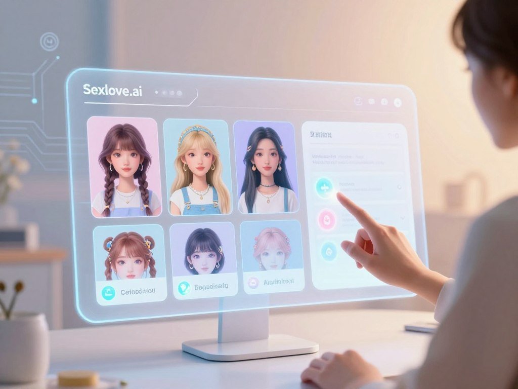 A futuristic AI girlfriend customization interface showcased in a sleek modern design In the foreground a holographic display presents various features  hairstyle options outfit selections personality traits and accessories all vividly illustrated with intricate details Soft glowing icons are highlighted indicating choices available to users In the middle a stylish user interface is visible featuring a user interacting with the options through gestures The background is an abstract tech inspired environment with circuits and icons subtly blending into a calming pastel color palette Bright warm lighting enhances the inviting atmosphere creating a sense of personalization and creativity This image represents the brand Sexloveai emphasizing a unique enjoyable customization experience for users