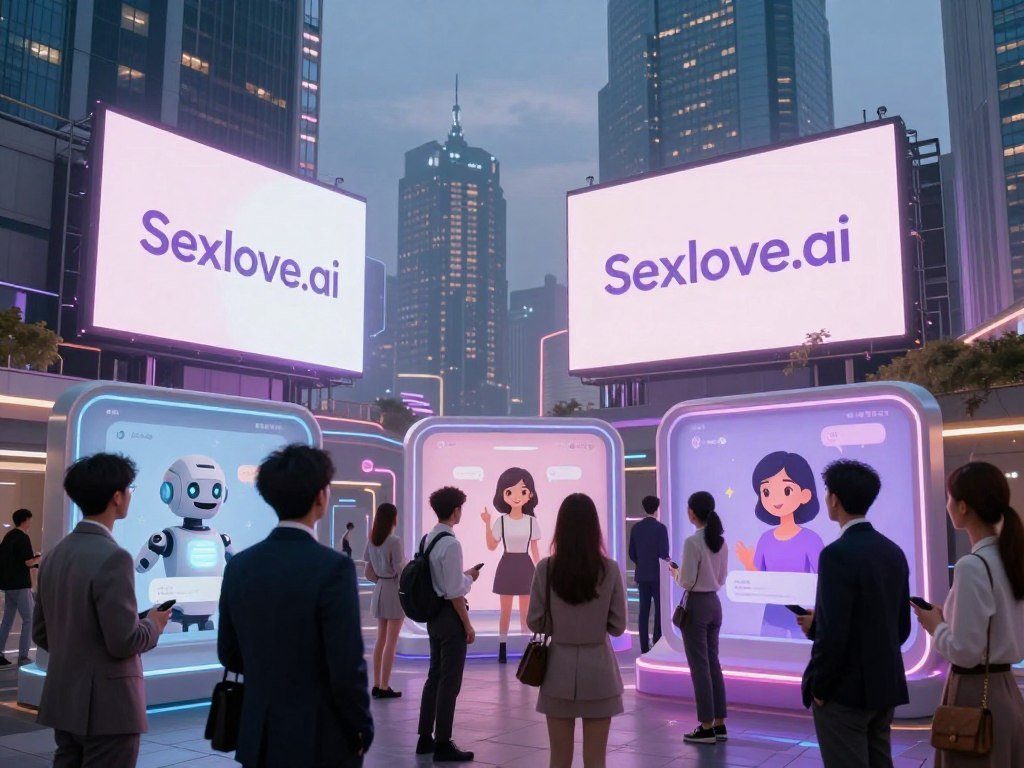 A futuristic cityscape at dusk with digital billboards showcasing the logo "Sexlove.ai" prominently. In the foreground, a diverse group of individuals, including men and women in professional attire, gather around sleek, interactive screens displaying AI chatbot interfaces. In the middle ground, avatars of AI chatbot girlfriends, designed with friendly and approachable features, are interacting with users in a warm, inviting atmosphere. The background features towering skyscrapers illuminated by soft neon lights, creating a tech-savvy vibe. Utilize a wide-angle lens to capture the bustling environment, with subtle lens flares adding a dreamy quality to the scene. The overall mood should feel innovative, thoughtful, and engaging, highlighting the evolving landscape of digital companionship. - The Ultimate Guide to AI Girlfriends-Sexlove.ai A futuristic cityscape at dusk with digital billboards showcasing the logo Sexloveai prominently In the foreground a diverse group of individuals including men and women in professional attire gather around sleek interactive screens displaying AI chatbot interfaces In the middle ground avatars of AI chatbot girlfriends designed with friendly and approachable features are interacting with users in a warm inviting atmosphere The background features towering skyscrapers illuminated by soft neon lights creating a tech savvy vibe Utilize a wide angle lens to capture the bustling environment with subtle lens flares adding a dreamy quality to the scene The overall mood should feel innovative thoughtful and engaging highlighting the evolving landscape of digital companionship