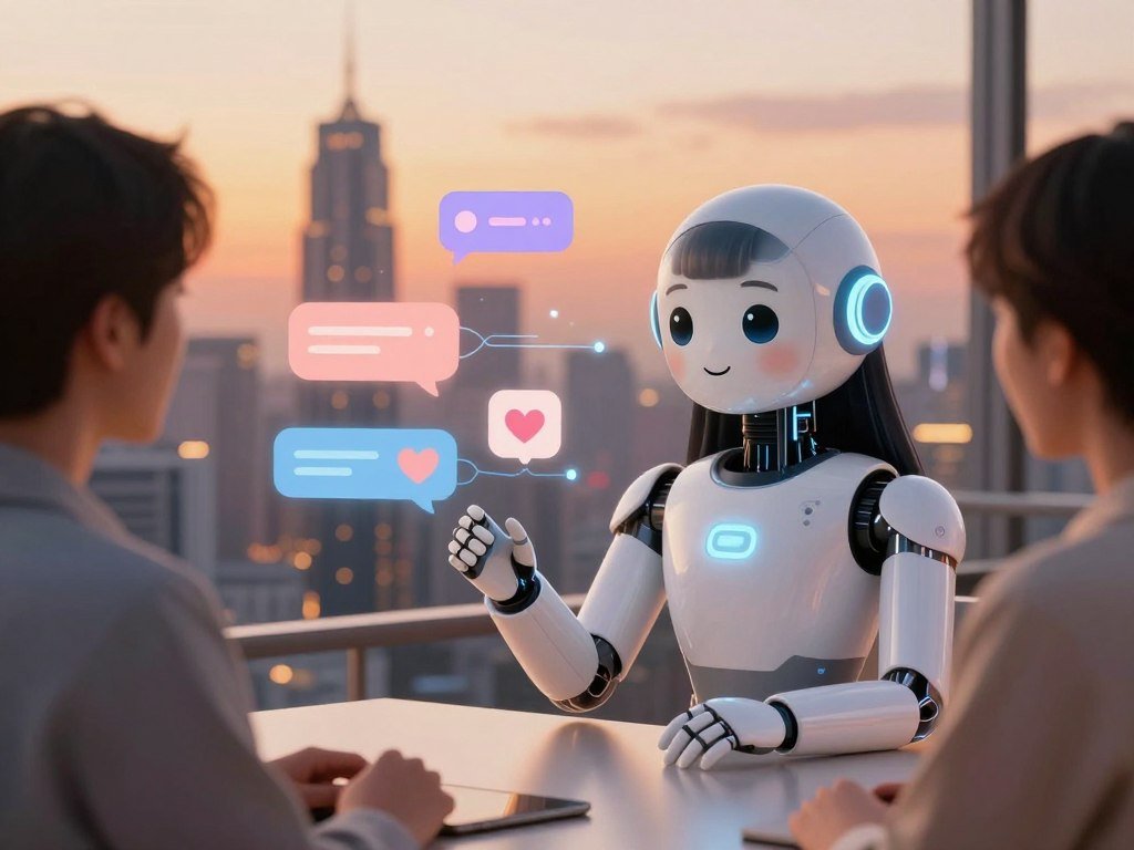 A futuristic digital landscape featuring an AI chatbot girlfriend in a warm, inviting setting. In the foreground, a friendly and approachable AI chatbot, represented as a humanoid figure with soft features and glowing accents, interacts with a user. The middle ground includes elements symbolizing communication, such as floating icons representing text messages, heart symbols, and connection lines, all in a soft color palette. The background showcases a sleek, modern city skyline, illuminated under a vibrant sunset, promoting a sense of innovation and connection. The lighting is warm and ambient, enhancing the mood of companionship and support. Capture the essence of enhanced emotional companionship and modern technology with a professional, clean aesthetic. Include the brand name "Sexlove.ai" subtly in the design. - The Ultimate Guide to AI Girlfriends-Sexlove.ai A futuristic digital landscape featuring an AI chatbot girlfriend in a warm inviting setting In the foreground a friendly and approachable AI chatbot represented as a humanoid figure with soft features and glowing accents interacts with a user The middle ground includes elements symbolizing communication such as floating icons representing text messages heart symbols and connection lines all in a soft color palette The background showcases a sleek modern city skyline illuminated under a vibrant sunset promoting a sense of innovation and connection The lighting is warm and ambient enhancing the mood of companionship and support Capture the essence of enhanced emotional companionship and modern technology with a professional clean aesthetic Include the brand name Sexloveai subtly in the design