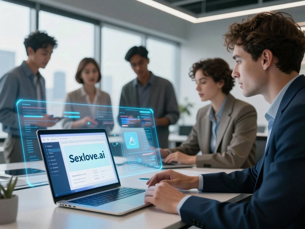 A futuristic digital workspace filled with holographic screens showcasing AI platforms for virtual companions, specifically highlighting "Sexlove.ai". In the foreground, a sleek, modern laptop displays the user interface of the platform, illuminated by a soft blue light. The middle ground includes a diverse group of professionals dressed in smart casual attire, collaboratively discussing AI technology, with light reflections on their faces enhancing the atmosphere of innovation. The background presents a high-tech office environment with large windows revealing a city skyline under a clear sky, infusing the scene with a sense of possibility. The lighting is bright yet inviting, creating an optimistic mood. The angle captures the dynamic interaction among the group while keeping the focus on the advanced technology being utilized. - The Ultimate Guide to AI Girlfriends-Sexlove.ai A futuristic digital workspace filled with holographic screens showcasing AI platforms for virtual companions specifically highlighting Sexloveai In the foreground a sleek modern laptop displays the user interface of the platform illuminated by a soft blue light The middle ground includes a diverse group of professionals dressed in smart casual attire collaboratively discussing AI technology with light reflections on their faces enhancing the atmosphere of innovation The background presents a high tech office environment with large windows revealing a city skyline under a clear sky infusing the scene with a sense of possibility The lighting is bright yet inviting creating an optimistic mood The angle captures the dynamic interaction among the group while keeping the focus on the advanced technology being utilized