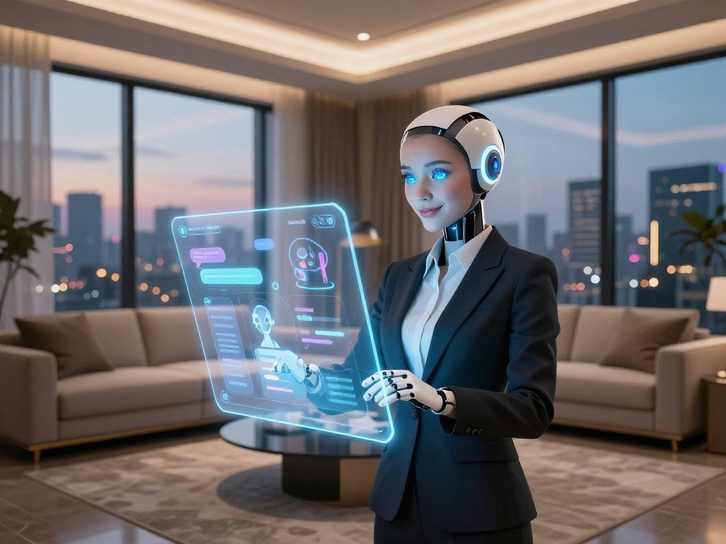 A futuristic living room featuring a stunning AI virtual companion from Sexlove.ai, designed with interactive holographic displays showcasing innovative features. In the foreground, the virtual companion appears as an elegantly designed humanoid figure, dressed in professional attire, with a friendly expression and glowing, intelligent eyes. The middle ground includes sleek, modern furniture and interactive screens displaying various AI functions like conversation prompts, mood settings, and activity suggestions. The background shows a panoramic window with a vibrant city skyline, illuminated by soft evening lights. The scene is bathed in warm, inviting lighting that creates a cozy atmosphere, emphasizing the advanced, accessible technology of the virtual companion. Low-angle perspective adds depth, highlighting the futuristic design and immersive experience, ensuring a realistic visual experience. - The Ultimate Guide to AI Girlfriends-Sexlove.ai A futuristic living room featuring a stunning AI virtual companion from Sexloveai designed with interactive holographic displays showcasing innovative features In the foreground the virtual companion appears as an elegantly designed humanoid figure dressed in professional attire with a friendly expression and glowing intelligent eyes The middle ground includes sleek modern furniture and interactive screens displaying various AI functions like conversation prompts mood settings and activity suggestions The background shows a panoramic window with a vibrant city skyline illuminated by soft evening lights The scene is bathed in warm inviting lighting that creates a cozy atmosphere emphasizing the advanced accessible technology of the virtual companion Low angle perspective adds depth highlighting the futuristic design and immersive experience ensuring a realistic visual experience