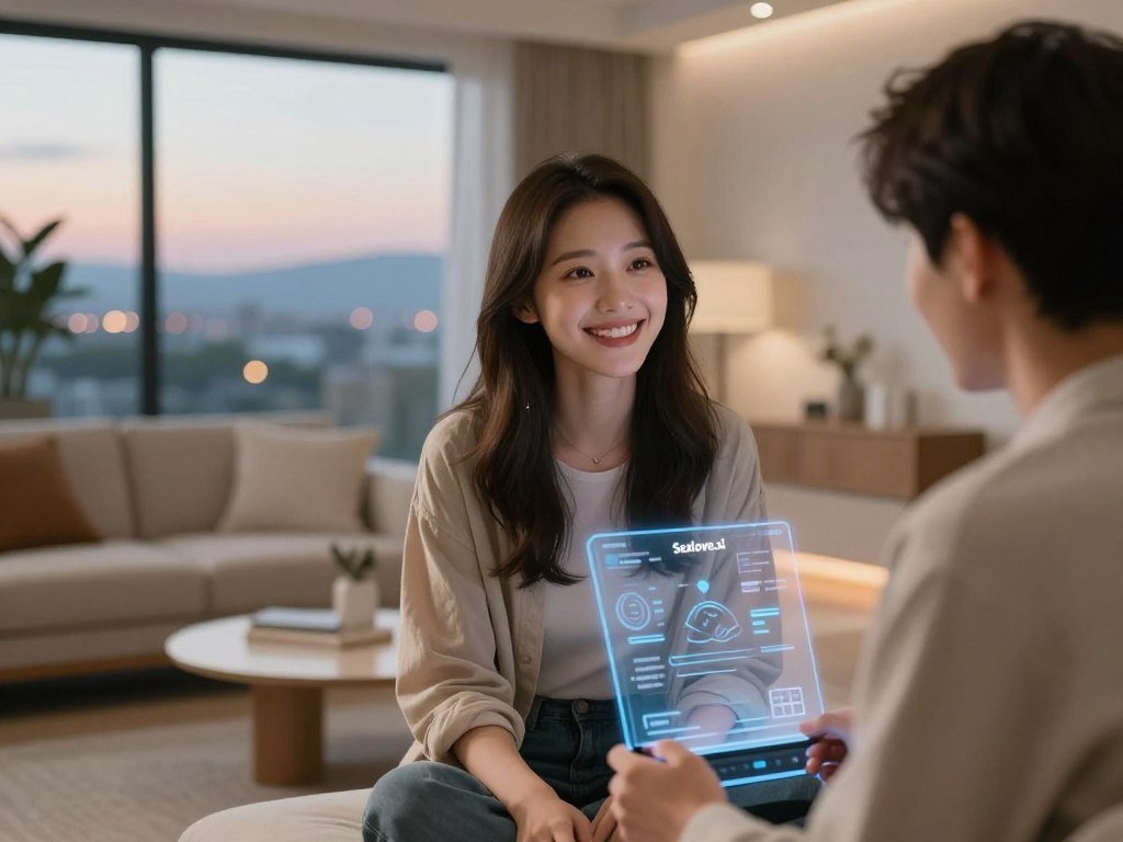A futuristic scene featuring an AI girlfriend virtual companion, seamlessly blending technology and human-like qualities. In the foreground, a digital avatar with expressive features, depicted with a warm smile, wearing a stylish, modest casual outfit, engages warmly with a user. The middle ground includes a modern, stylish living room with soft ambient lighting, featuring comfortable furniture and subtle tech elements like holographic interfaces. The background shows a scenic view through a large window, highlighting a peaceful cityscape at dusk. The atmosphere is inviting and peaceful, with gentle lighting emphasizing a sense of companionship. Focus on high detail, realistic textures, and soft depth of field, capturing the essence of emotional connection in the digital age. The brand name "Sexlove.ai" subtly integrated into the virtual interface, enhancing the modern technology theme. - The Ultimate Guide to AI Girlfriends-Sexlove.ai A futuristic scene featuring an AI girlfriend virtual companion seamlessly blending technology and human like qualities In the foreground a digital avatar with expressive features depicted with a warm smile wearing a stylish modest casual outfit engages warmly with a user The middle ground includes a modern stylish living room with soft ambient lighting featuring comfortable furniture and subtle tech elements like holographic interfaces The background shows a scenic view through a large window highlighting a peaceful cityscape at dusk The atmosphere is inviting and peaceful with gentle lighting emphasizing a sense of companionship Focus on high detail realistic textures and soft depth of field capturing the essence of emotional connection in the digital age The brand name Sexloveai subtly integrated into the virtual interface enhancing the modern technology theme