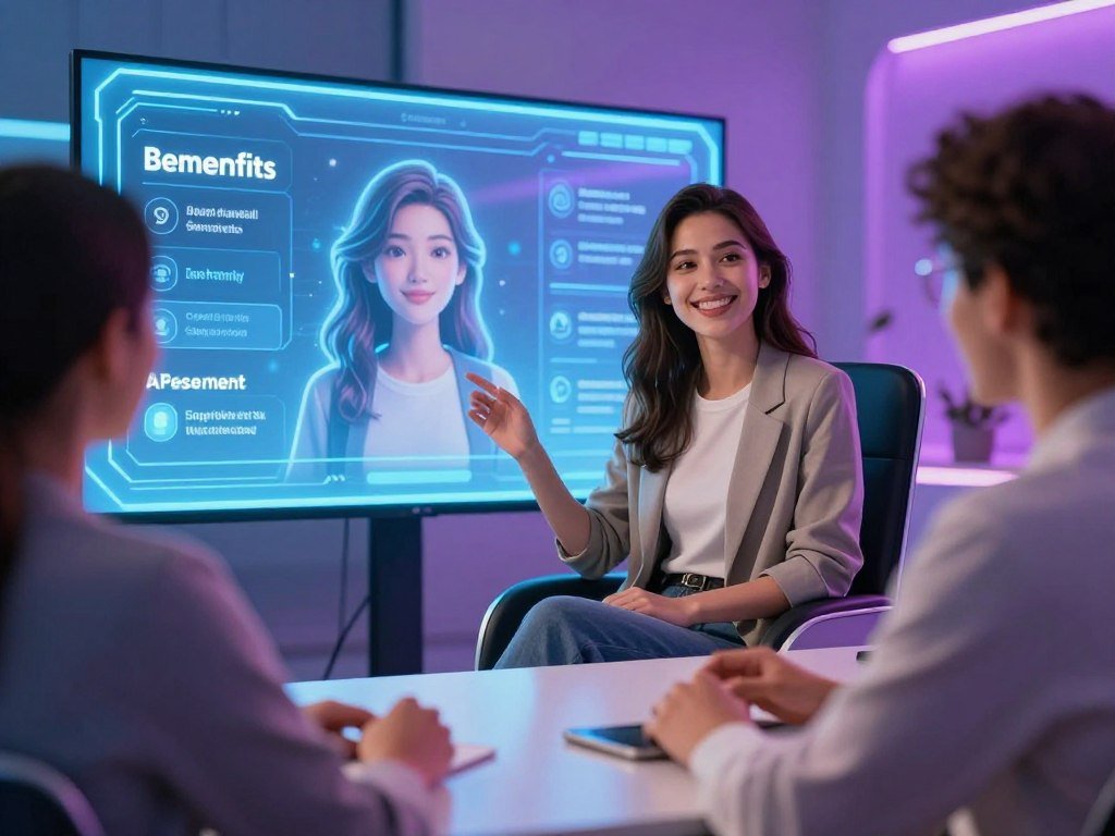 A futuristic, vibrant room showcases a virtual assistant interface with a friendly AI girlfriend, represented as a holographic figure. The AI is depicted with a warm smile, wearing modest, smart casual attire, sitting in a sleek, modern chair. In the foreground, a user interacts with the AI on a stylish table, immersed in conversation, enhancing the sense of companionship. The middle ground features a glowing screen displaying key benefits and features of the AI, such as adaptability and engagement, without text. The background includes soft ambient lighting with tech-inspired decor, creating a cozy yet futuristic atmosphere. The lens should have a slight depth of field, focusing on the interaction, while the overall mood is friendly and inviting. Brand name "Sexlove.ai" subtly integrated into the design elements. - The Ultimate Guide to AI Girlfriends-Sexlove.ai A futuristic vibrant room showcases a virtual assistant interface with a friendly AI girlfriend represented as a holographic figure The AI is depicted with a warm smile wearing modest smart casual attire sitting in a sleek modern chair In the foreground a user interacts with the AI on a stylish table immersed in conversation enhancing the sense of companionship The middle ground features a glowing screen displaying key benefits and features of the AI such as adaptability and engagement without text The background includes soft ambient lighting with tech inspired decor creating a cozy yet futuristic atmosphere The lens should have a slight depth of field focusing on the interaction while the overall mood is friendly and inviting Brand name Sexloveai subtly integrated into the design elements