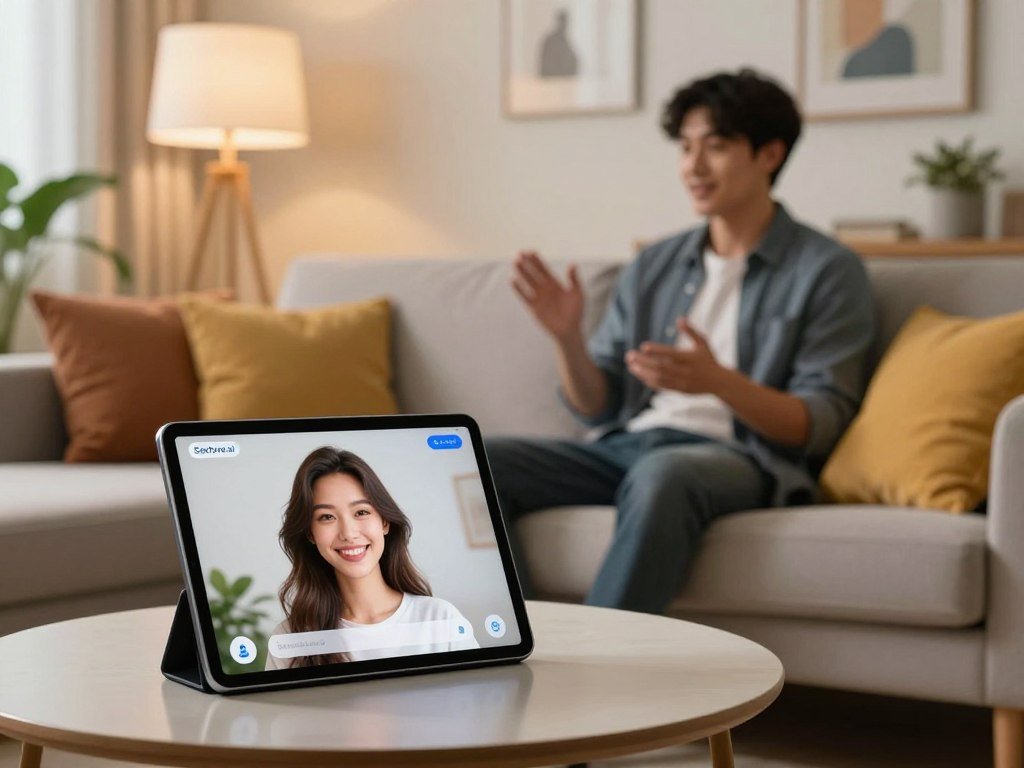 A modern, cozy living room scene featuring a virtual assistant interface displaying the concept of an AI girlfriend experience. In the foreground, a sleek tablet sits on a coffee table, showcasing a friendly and intelligent digital avatar with a warm smile, embodying approachable AI. In the middle, a comfortable sofa with stylish cushions, where a young adult in professional casual attire is engaged in conversation with the digital interface, radiating a sense of companionship and connection. The background shows soft, ambient lighting from floor lamps, creating an inviting atmosphere with vibrant plants and art on the walls. The overall mood is warm, friendly, and innovative, illustrating the blend of technology and companionship, branded with "Sexlove.ai" subtly integrated into the digital interface. - The Ultimate Guide to AI Girlfriends-Sexlove.ai A modern cozy living room scene featuring a virtual assistant interface displaying the concept of an AI girlfriend experience In the foreground a sleek tablet sits on a coffee table showcasing a friendly and intelligent digital avatar with a warm smile embodying approachable AI In the middle a comfortable sofa with stylish cushions where a young adult in professional casual attire is engaged in conversation with the digital interface radiating a sense of companionship and connection The background shows soft ambient lighting from floor lamps creating an inviting atmosphere with vibrant plants and art on the walls The overall mood is warm friendly and innovative illustrating the blend of technology and companionship branded with Sexloveai subtly integrated into the digital interface