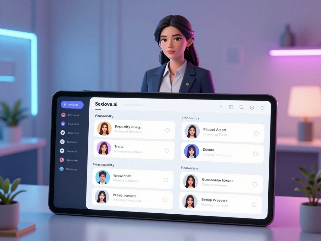 A modern, sleek interface showcasing customization options for an AI girlfriend simulator, with a futuristic aesthetic. In the foreground, a user-friendly digital screen displays various features like personality traits, appearance settings, and interaction styles, all elegantly laid out. The middle ground reveals a stylized avatar of a female, designed in professional business attire, representing the customizable AI companion. The background features a softly lit tech-savvy room with ambient lighting, highlighting a sense of comfort and privacy. The atmosphere is inviting and friendly, encouraging safe and positive interaction. The color palette blends soothing blues and soft pastels to create a calming mood. The brand "Sexlove.ai" is subtly integrated into the design elements, reinforcing the theme without any explicit content. - The Ultimate Guide to AI Girlfriends-Sexlove.ai A modern sleek interface showcasing customization options for an AI girlfriend simulator with a futuristic aesthetic In the foreground a user friendly digital screen displays various features like personality traits appearance settings and interaction styles all elegantly laid out The middle ground reveals a stylized avatar of a female designed in professional business attire representing the customizable AI companion The background features a softly lit tech savvy room with ambient lighting highlighting a sense of comfort and privacy The atmosphere is inviting and friendly encouraging safe and positive interaction The color palette blends soothing blues and soft pastels to create a calming mood The brand Sexloveai is subtly integrated into the design elements reinforcing the theme without any explicit content