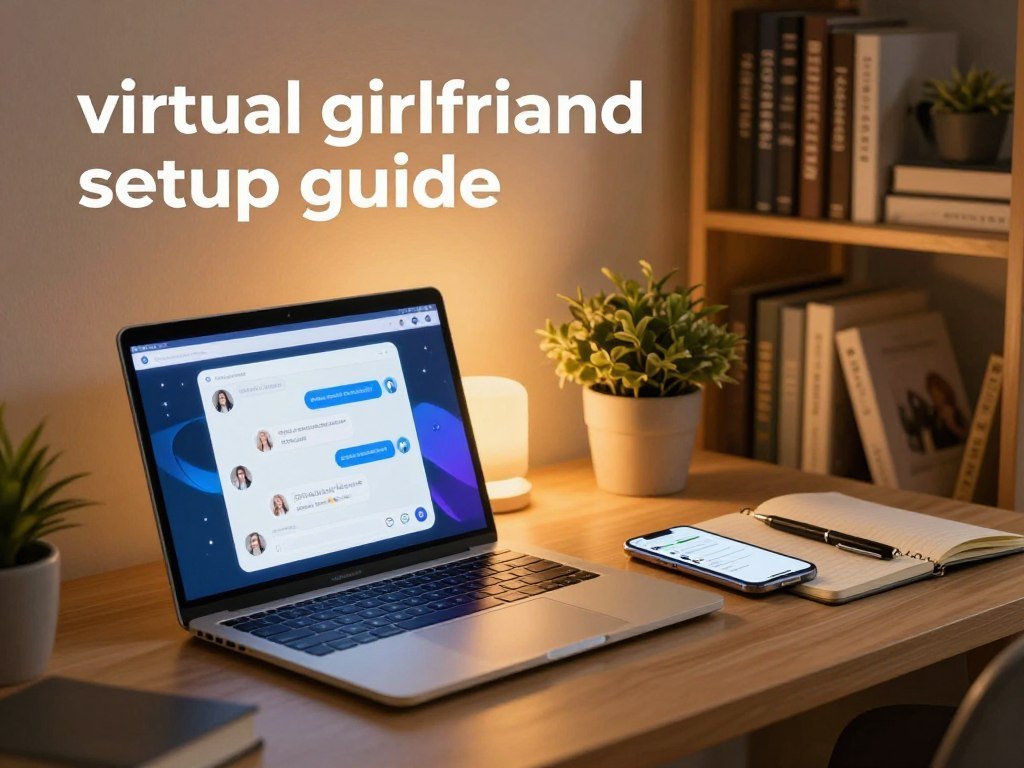 A modern workspace setup illustrating a "virtual girlfriend setup guide." In the foreground, a sleek laptop displays a friendly AI interface designed for conversation, with a glowing screen and engaging visuals. Beside the laptop, a smartphone shows messages, emphasizing connectivity. In the middle, a cozy workspace with warm lighting casts a welcoming atmosphere, featuring a stylish desk, a potted plant for a touch of nature, and a notebook with pen. In the background, a well-organized bookshelf displays books on technology and relationships, enhancing the theme of virtual companionship. The scene is softly lit with a warm glow, suggesting a comfortable and inviting mood. The overall composition reflects professionalism and approachability, with no people present and no text elements. Brand logo "Sexlove.ai" subtly integrated into the laptop screen design. - The Ultimate Guide to AI Girlfriends-Sexlove.ai A modern workspace setup illustrating a virtual girlfriend setup guide In the foreground a sleek laptop displays a friendly AI interface designed for conversation with a glowing screen and engaging visuals Beside the laptop a smartphone shows messages emphasizing connectivity In the middle a cozy workspace with warm lighting casts a welcoming atmosphere featuring a stylish desk a potted plant for a touch of nature and a notebook with pen In the background a well organized bookshelf displays books on technology and relationships enhancing the theme of virtual companionship The scene is softly lit with a warm glow suggesting a comfortable and inviting mood The overall composition reflects professionalism and approachability with no people present and no text elements Brand logo Sexloveai subtly integrated into the laptop screen design