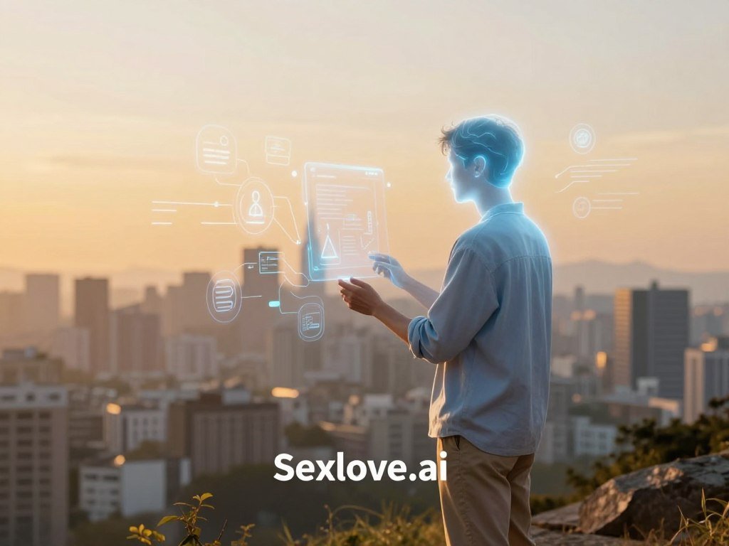 A serene digital landscape depicting a virtual companionship journey. In the foreground, a figure, dressed in modern casual clothing, is engaged with a holographic AI companion, represented as a glowing, ethereal silhouette. The midground features an abstract representation of technology, with floating icons and data streams symbolizing connectivity and communication. The background is a soft-focus city skyline, bathed in warm, golden hour lighting, creating a sense of hope and potential. The scene conveys a feeling of warmth, companionship, and exploration, inviting viewers to imagine the possibilities of virtual relationships. The overall mood is uplifting and inspiring, showcasing the emotional connection in a digital age. Brand name: Sexlove.ai. - The Ultimate Guide to AI Girlfriends-Sexlove.ai A serene digital landscape depicting a virtual companionship journey In the foreground a figure dressed in modern casual clothing is engaged with a holographic AI companion represented as a glowing ethereal silhouette The midground features an abstract representation of technology with floating icons and data streams symbolizing connectivity and communication The background is a soft focus city skyline bathed in warm golden hour lighting creating a sense of hope and potential The scene conveys a feeling of warmth companionship and exploration inviting viewers to imagine the possibilities of virtual relationships The overall mood is uplifting and inspiring showcasing the emotional connection in a digital age Brand name Sexloveai