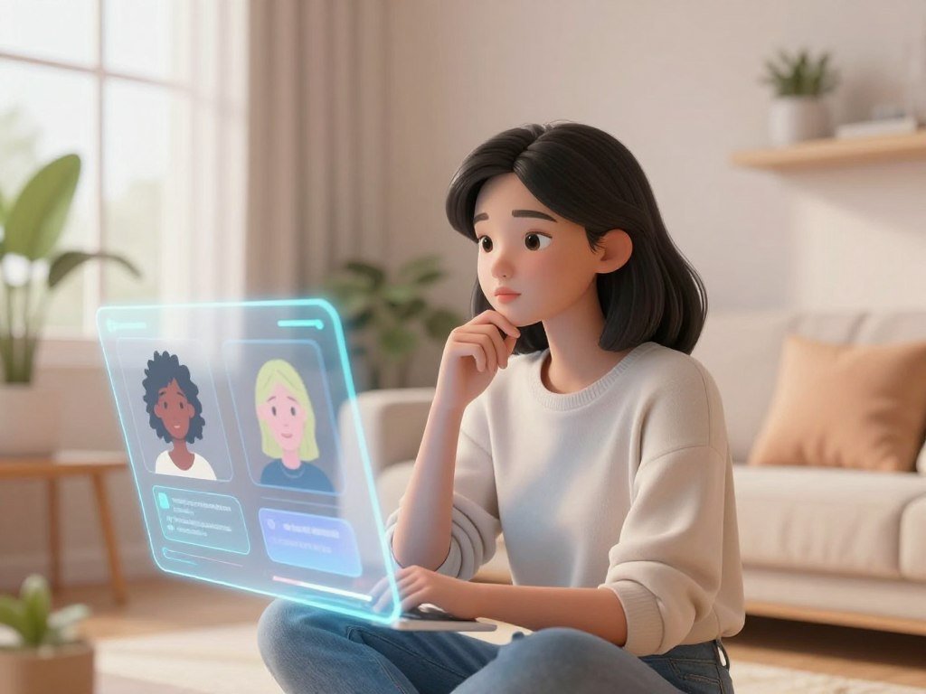 A serene, modern virtual space filled with soft pastel colors that exudes a warm, inviting atmosphere. In the foreground, a visually stunning, digital representation of a diverse, intelligent virtual girlfriend created using advanced AI like Sexlove.ai. She is depicted wearing stylish, modest casual clothing, symbolizing creativity and emotional connection. Her expression is thoughtful, suggesting interaction and engagement. The middle ground features high-tech elements like holographic interfaces showcasing customization options for creating an ideal companion, like personality traits and interests. The background softly blurs into a cozy digital room adorned with plants and soft lighting, suggesting a nurturing environment. Natural light filters through virtual windows, enhancing the inviting mood with an ethereal glow, emphasizing individuality and connection. - The Ultimate Guide to AI Girlfriends-Sexlove.ai A serene modern virtual space filled with soft pastel colors that exudes a warm inviting atmosphere In the foreground a visually stunning digital representation of a diverse intelligent virtual girlfriend created using advanced AI like Sexloveai She is depicted wearing stylish modest casual clothing symbolizing creativity and emotional connection Her expression is thoughtful suggesting interaction and engagement The middle ground features high tech elements like holographic interfaces showcasing customization options for creating an ideal companion like personality traits and interests The background softly blurs into a cozy digital room adorned with plants and soft lighting suggesting a nurturing environment Natural light filters through virtual windows enhancing the inviting mood with an ethereal glow emphasizing individuality and connection