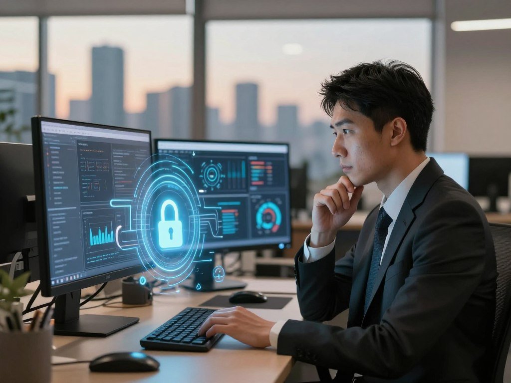 A serene office environment showcasing a sophisticated workspace focused on privacy and data security in AI interactions. In the foreground, a professional in business attire interacts thoughtfully with a holographic interface displaying secure data streams and lock symbols, representing encryption and privacy measures. The middle layer features a sleek desktop with multiple screens displaying graphs and analytics related to data integrity. In the background, a city skyline is visible through large windows, symbolizing the digital age and connectivity. Soft, warm lighting creates a welcoming atmosphere, while a slight depth of field accentuates the foreground interaction. Incorporate elements of technology like circuit patterns and cloud icons subtly integrated into the design. The image highlights privacy and security, essential for the AI-driven platform Sexlove.ai. - The Ultimate Guide to AI Girlfriends-Sexlove.ai A serene office environment showcasing a sophisticated workspace focused on privacy and data security in AI interactions In the foreground a professional in business attire interacts thoughtfully with a holographic interface displaying secure data streams and lock symbols representing encryption and privacy measures The middle layer features a sleek desktop with multiple screens displaying graphs and analytics related to data integrity In the background a city skyline is visible through large windows symbolizing the digital age and connectivity Soft warm lighting creates a welcoming atmosphere while a slight depth of field accentuates the foreground interaction Incorporate elements of technology like circuit patterns and cloud icons subtly integrated into the design The image highlights privacy and security essential for the AI driven platform Sexloveai