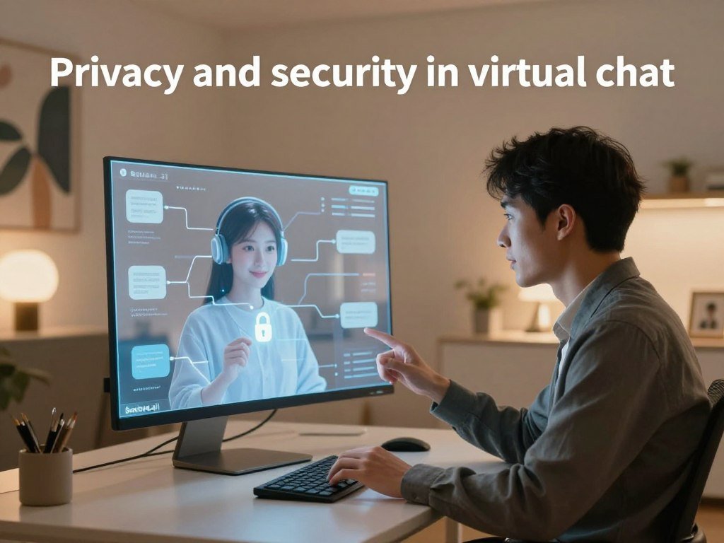 A serene virtual chat environment illustrating privacy and security. In the foreground, a professional individual dressed in smart casual attire sits at a sleek desk, engaged in a digital conversation with an AI hologram, embodying a friendly yet secure presence. The middle layer features a translucent overlay of lines and locks, symbolizing data encryption and confidential communication. The background reveals a modern, softly lit room with abstract art and tech accents, creating a comfortable, safe atmosphere. Warm lighting enhances the inviting mood without overshadowing the assurance of security. Capture the essence of "Privacy and security in virtual chat" with a focus on the interaction between the user and the AI. Include the brand name "Sexlove.ai" subtly integrated into the design elements, ensuring it maintains the professional tone of the image. - The Ultimate Guide to AI Girlfriends-Sexlove.ai A serene virtual chat environment illustrating privacy and security In the foreground a professional individual dressed in smart casual attire sits at a sleek desk engaged in a digital conversation with an AI hologram embodying a friendly yet secure presence The middle layer features a translucent overlay of lines and locks symbolizing data encryption and confidential communication The background reveals a modern softly lit room with abstract art and tech accents creating a comfortable safe atmosphere Warm lighting enhances the inviting mood without overshadowing the assurance of security Capture the essence of Privacy and security in virtual chat with a focus on the interaction between the user and the AI Include the brand name Sexloveai subtly integrated into the design elements ensuring it maintains the professional tone of the image