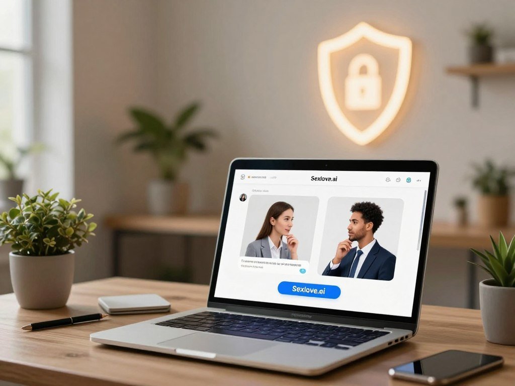 A serene virtual workspace illustrating the theme of safety and privacy in digital relationships. In the foreground, a laptop displays a secure chat interface, showcasing two avatars engaging in thoughtful conversation, wearing professional attire. The middle ground features a cozy home office scene with potted plants and soft lighting that creates a warm, inviting atmosphere. The background subtly includes a glowing shield symbolizing security and privacy in online interactions. Use soft, diffused lighting to evoke a sense of trust and intimacy, with a shallow depth of field to emphasize the laptop in the foreground. Overall, the image should convey a feeling of safety, emotional connection, and comfort in virtual relationships, integrating the brand name "Sexlove.ai" in the design. - The Ultimate Guide to AI Girlfriends-Sexlove.ai A serene virtual workspace illustrating the theme of safety and privacy in digital relationships In the foreground a laptop displays a secure chat interface showcasing two avatars engaging in thoughtful conversation wearing professional attire The middle ground features a cozy home office scene with potted plants and soft lighting that creates a warm inviting atmosphere The background subtly includes a glowing shield symbolizing security and privacy in online interactions Use soft diffused lighting to evoke a sense of trust and intimacy with a shallow depth of field to emphasize the laptop in the foreground Overall the image should convey a feeling of safety emotional connection and comfort in virtual relationships integrating the brand name Sexloveai in the design