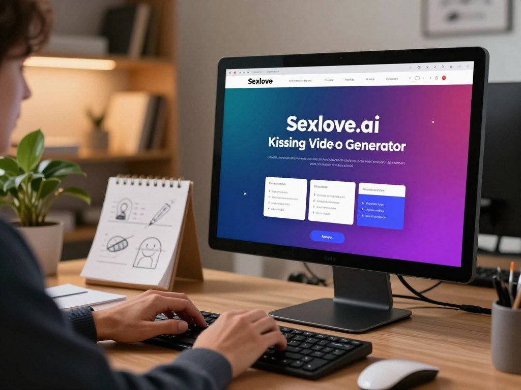 A sleek digital workspace featuring a modern computer screen displaying the "Sexlove.ai Kissing Video Generator" interface, emphasizing its user-friendly design and vibrant colors. In the foreground, show a pair of hands typing on a keyboard, dressed in smart casual attire, conveying a sense of creativity and innovation. In the middle ground, include soft-focus elements like notes and sketches related to video production, hinting at the generator's capabilities. The background should depict a cozy office space with warm ambient lighting, showcasing bookshelves and a plant to add an inviting atmosphere. Capture a mood of excitement and inspiration, suggesting the possibilities of using this AI tool to create personalized video content. - The Ultimate Guide to AI Girlfriends-Sexlove.ai A sleek digital workspace featuring a modern computer screen displaying the Sexloveai Kissing Video Generator interface emphasizing its user friendly design and vibrant colors In the foreground show a pair of hands typing on a keyboard dressed in smart casual attire conveying a sense of creativity and innovation In the middle ground include soft focus elements like notes and sketches related to video production hinting at the generators capabilities The background should depict a cozy office space with warm ambient lighting showcasing bookshelves and a plant to add an inviting atmosphere Capture a mood of excitement and inspiration suggesting the possibilities of using this AI tool to create personalized video content