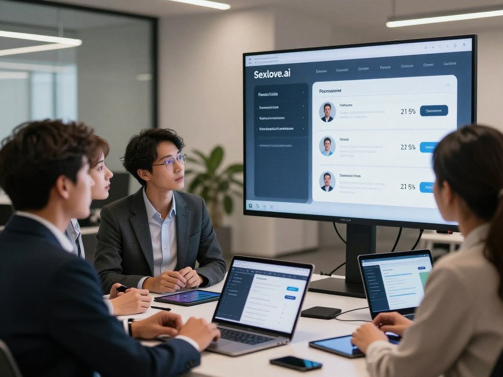 A sleek, high-tech office environment showcases a large digital screen displaying various pricing plans and customization options for virtual companions, such as those offered by Sexlove.ai. In the foreground, a diverse group of professionals in business attire attentively studies the screen, exchanging ideas and insights. They seem engaged and inquisitive, with expressions reflecting curiosity and determination. The middle ground features a modern table cluttered with tablets and laptops displaying user interfaces of different AI companion services. The background is softly blurred with minimalistic decor and ambient lighting, creating a focused and contemporary atmosphere. The scene is illuminated with soft, natural light, highlighting the digital screens and creating a warm, inviting ambiance that encourages collaboration and discussion. - The Ultimate Guide to AI Girlfriends-Sexlove.ai A sleek high tech office environment showcases a large digital screen displaying various pricing plans and customization options for virtual companions such as those offered by Sexloveai In the foreground a diverse group of professionals in business attire attentively studies the screen exchanging ideas and insights They seem engaged and inquisitive with expressions reflecting curiosity and determination The middle ground features a modern table cluttered with tablets and laptops displaying user interfaces of different AI companion services The background is softly blurred with minimalistic decor and ambient lighting creating a focused and contemporary atmosphere The scene is illuminated with soft natural light highlighting the digital screens and creating a warm inviting ambiance that encourages collaboration and discussion