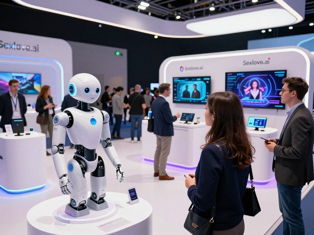 A sleek, modern exhibition booth at CES 2025 showcasing the latest advancements in AI technology. In the foreground, a stylishly designed AI girlfriend robot with a friendly demeanor, dressed in professional attire, interacting with curious attendees. In the middle, diverse visitors—men and women—dressed in business casual, are engaging with various tech exhibits that include futuristic screens displaying virtual relationships. The background features a vibrant, tech-savvy atmosphere filled with glowing lights, high-tech displays, and digital art. The setting is bright and inviting, with soft ambient lighting creating a welcoming mood. Capture the angle from slightly above eye level, focusing on the interactions and innovations, while avoiding any conflicting elements. Include the brand logo "Sexlove.ai" subtly in the booth design. - The Ultimate Guide to AI Girlfriends-Sexlove.ai A sleek modern exhibition booth at CES 2025 showcasing the latest advancements in AI technology In the foreground a stylishly designed AI girlfriend robot with a friendly demeanor dressed in professional attire interacting with curious attendees In the middle diverse visitorsmen and womendressed in business casual are engaging with various tech exhibits that include futuristic screens displaying virtual relationships The background features a vibrant tech savvy atmosphere filled with glowing lights high tech displays and digital art The setting is bright and inviting with soft ambient lighting creating a welcoming mood Capture the angle from slightly above eye level focusing on the interactions and innovations while avoiding any conflicting elements Include the brand logo Sexloveai subtly in the booth design