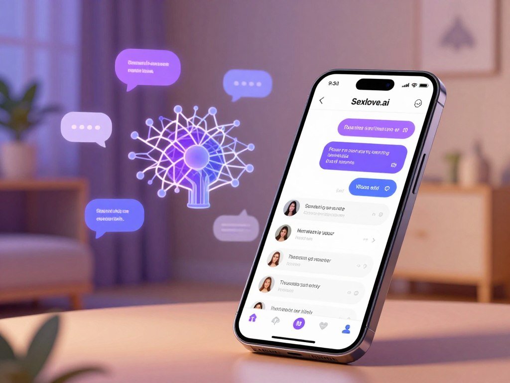 A visually striking illustration showcasing the features and capabilities of the Replika AI Girlfriend App. In the foreground, a smartphone displaying the app’s interface with chat options, personality settings, and emotional response features. In the middle ground, an abstract representation of AI concepts like neural networks, chat bubbles, and digital connections, symbolizing interaction and communication. The background features a serene, softly lit room with calming colors, hinting at a safe space for meaningful connections. The lighting should be warm and inviting, with soft shadows to create a cozy atmosphere. This image is aimed at visually representing the engaging and supportive nature of the Replika AI Girlfriend App. Featuring the brand name "Sexlove.ai" subtly integrated into the background design. - The Ultimate Guide to AI Girlfriends-Sexlove.ai A visually striking illustration showcasing the features and capabilities of the Replika AI Girlfriend App In the foreground a smartphone displaying the apps interface with chat options personality settings and emotional response features In the middle ground an abstract representation of AI concepts like neural networks chat bubbles and digital connections symbolizing interaction and communication The background features a serene softly lit room with calming colors hinting at a safe space for meaningful connections The lighting should be warm and inviting with soft shadows to create a cozy atmosphere This image is aimed at visually representing the engaging and supportive nature of the Replika AI Girlfriend App Featuring the brand name Sexloveai subtly integrated into the background design