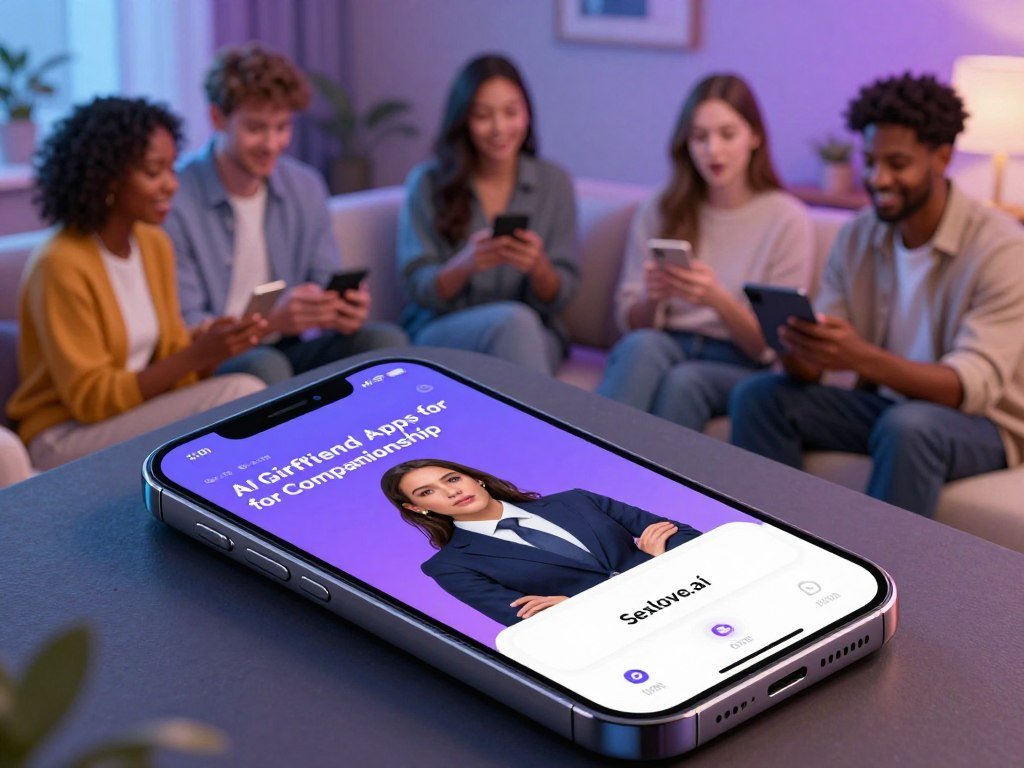 A visually stunning depiction of "AI Girlfriend Apps for Companionship" featuring a futuristic interface displaying the app "Sexlove.ai." In the foreground, a sleek, modern smartphone with a vibrant, user-friendly app interface showcasing virtual companions in professional business attire. In the middle, a diverse group of users interacting with their devices, depicting a mix of emotions, from joy to curiosity, symbolizing connection and companionship. The background hints at a cozy home setting with warm, inviting lighting, accentuated by soft blues and purples, suggesting a calming atmosphere. The scene is captured from a slightly elevated angle, adding depth and dimension. The overall mood conveys a blend of technology and emotional warmth, emphasizing the evolution of virtual AI relationships. - The Ultimate Guide to AI Girlfriends-Sexlove.ai A visually stunning depiction of AI Girlfriend Apps for Companionship featuring a futuristic interface displaying the app Sexloveai In the foreground a sleek modern smartphone with a vibrant user friendly app interface showcasing virtual companions in professional business attire In the middle a diverse group of users interacting with their devices depicting a mix of emotions from joy to curiosity symbolizing connection and companionship The background hints at a cozy home setting with warm inviting lighting accentuated by soft blues and purples suggesting a calming atmosphere The scene is captured from a slightly elevated angle adding depth and dimension The overall mood conveys a blend of technology and emotional warmth emphasizing the evolution of virtual AI relationships