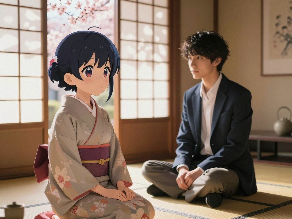 Anime-inspired scene depicting a serene interaction between a stylized AI companion and a human in a cozy, traditional Japanese room. The foreground features the AI character with vibrant, expressive eyes, dressed in a stylish yet modest kimono, radiating warmth and charm. The human, in professional casual attire, sits comfortably on a tatami mat, gazing at their AI companion with a mix of admiration and affection. In the middle ground, a shoji screen softly diffuses sunlight, creating dappled patterns. Delicate cherry blossoms are visible in the background through an open window, representing traditional romance. The atmosphere is filled with a sense of intimacy and nostalgia, enhanced by soft, warm lighting and a gentle bokeh effect. The scene embodies the fusion of traditional romance and modern AI companionship, with branding elements of "Sexlove.ai" subtly included in the environment. - The Ultimate Guide to AI Girlfriends-Sexlove.ai Anime inspired scene depicting a serene interaction between a stylized AI companion and a human in a cozy traditional Japanese room The foreground features the AI character with vibrant expressive eyes dressed in a stylish yet modest kimono radiating warmth and charm The human in professional casual attire sits comfortably on a tatami mat gazing at their AI companion with a mix of admiration and affection In the middle ground a shoji screen softly diffuses sunlight creating dappled patterns Delicate cherry blossoms are visible in the background through an open window representing traditional romance The atmosphere is filled with a sense of intimacy and nostalgia enhanced by soft warm lighting and a gentle bokeh effect The scene embodies the fusion of traditional romance and modern AI companionship with branding elements of Sexloveai subtly included in the environment