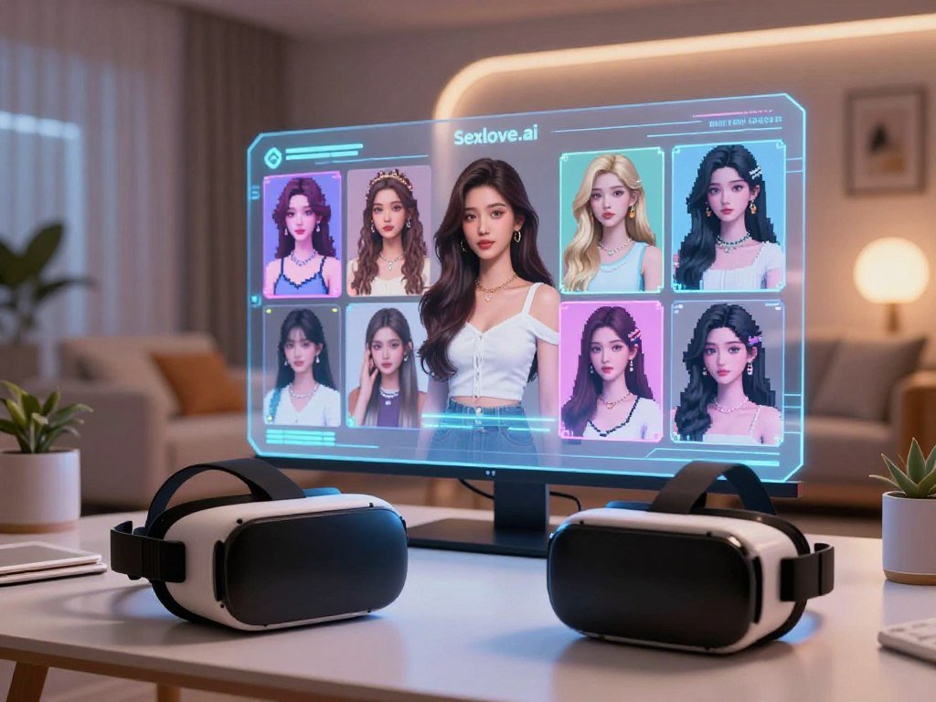 In a captivating scene illustrating the evolution of AI girlfriend simulators, the foreground features a sleek, modern virtual reality headset resting on a stylish table, hinting at advanced technology. In the middle, a holographic display showcases various AI girlfriends from different eras—each character reflects unique styles, from retro pixel art to sophisticated, highly detailed 3D models, all designed realistically. The background reveals a cozy, futuristic room with soft ambient lighting that enhances the mood of a warm, inviting atmosphere. Utilize a wide-angle lens perspective to capture the depth of the scene. Incorporate the brand name "Sexlove.ai" subtly within the design of the holographic display, ensuring it complements the picture without overwhelming it. The overall composition conveys excitement about the future of virtual romance, blending nostalgia and innovation. - The Ultimate Guide to AI Girlfriends-Sexlove.ai In a captivating scene illustrating the evolution of AI girlfriend simulators the foreground features a sleek modern virtual reality headset resting on a stylish table hinting at advanced technology In the middle a holographic display showcases various AI girlfriends from different eraseach character reflects unique styles from retro pixel art to sophisticated highly detailed 3D models all designed realistically The background reveals a cozy futuristic room with soft ambient lighting that enhances the mood of a warm inviting atmosphere Utilize a wide angle lens perspective to capture the depth of the scene Incorporate the brand name Sexloveai subtly within the design of the holographic display ensuring it complements the picture without overwhelming it The overall composition conveys excitement about the future of virtual romance blending nostalgia and innovation