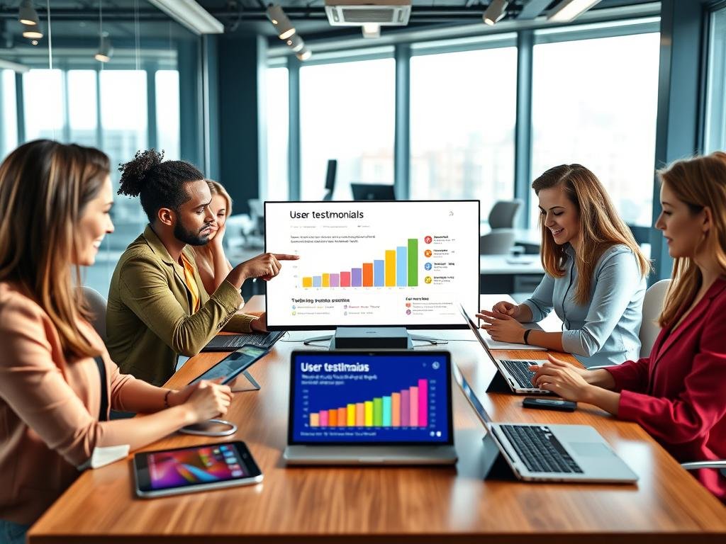 A visually engaging scene depicting a group of diverse, professional-looking individuals seated around a modern conference table, reviewing user testimonials on tablets and laptops. In the foreground, one person is pointing toward a screen displaying a colorful graph of user ratings. The middle features vibrant testimonials highlighted in soft lighting, creating an inviting atmosphere. The background shows a sleek office space with large windows letting in natural light, adding warmth to the scene. Use a slightly elevated angle to capture the dynamic interaction among the individuals. The overall mood is collaborative and insightful, emphasizing the excitement of discovering the best AI girlfriend app, "sexlove.ai." A visually engaging scene depicting a group of diverse, professional-looking individuals seated around a modern conference table, reviewing user testimonials on tablets and laptops. In the foreground, one person is pointing toward a screen displaying a colorful graph of user ratings. The middle features vibrant testimonials highlighted in soft lighting, creating an inviting atmosphere. The background shows a sleek office space with large windows letting in natural light, adding warmth to the scene. Use a slightly elevated angle to capture the dynamic interaction among the individuals. The overall mood is collaborative and insightful, emphasizing the excitement of discovering the best AI girlfriend app, "sexlove.ai."