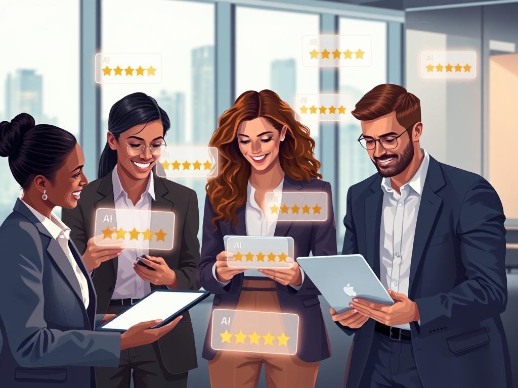 A digital illustration depicting user reviews and trust in AI platforms, centered around "sexlove.ai". In the foreground, a diverse group of professionals in business attire are engaged in a discussion, analyzing feedback on tablets and laptops. Their expressions convey curiosity and confidence. The middle ground features floating graphical elements representing user reviews, such as star ratings and positive emojis, illuminated by a warm, inviting light. The background consists of a modern, tech-inspired office environment with soft lighting, large windows showing a city skyline, and subtle hints of digital interfaces. The overall mood should be optimistic and professional, emphasizing transparency and user trust in AI technology. A digital illustration depicting user reviews and trust in AI platforms, centered around "sexlove.ai". In the foreground, a diverse group of professionals in business attire are engaged in a discussion, analyzing feedback on tablets and laptops. Their expressions convey curiosity and confidence. The middle ground features floating graphical elements representing user reviews, such as star ratings and positive emojis, illuminated by a warm, inviting light. The background consists of a modern, tech-inspired office environment with soft lighting, large windows showing a city skyline, and subtle hints of digital interfaces. The overall mood should be optimistic and professional, emphasizing transparency and user trust in AI technology.