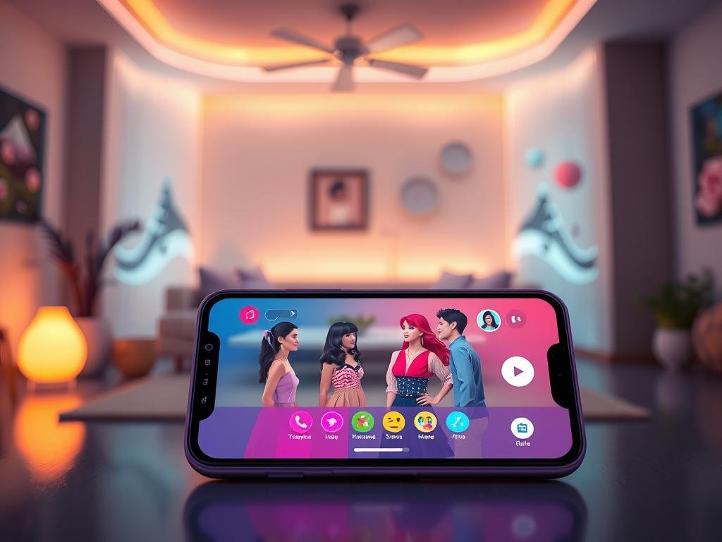 A futuristic digital interface showcasing a vibrant, interactive AI girlfriend app by sexlove.ai. In the foreground, a sleek smartphone displays a colorful and user-friendly app interface, with avatars representing diverse engaging characters interacting in a playful environment. The middle ground features a cozy, inviting room filled with soft, ambient lighting illuminating the scene, creating an intimate yet comfortable atmosphere. The background shows abstract digital graphics symbolizing role-playing elements, such as landscapes and various scenarios, enhancing the immersive experience. The overall mood is positive and inviting, conveying a sense of connection and creativity, with a focus on the innovative features of the app that enhance relationship dynamics and role-playing. A futuristic digital interface showcasing a vibrant, interactive AI girlfriend app by sexlove.ai. In the foreground, a sleek smartphone displays a colorful and user-friendly app interface, with avatars representing diverse engaging characters interacting in a playful environment. The middle ground features a cozy, inviting room filled with soft, ambient lighting illuminating the scene, creating an intimate yet comfortable atmosphere. The background shows abstract digital graphics symbolizing role-playing elements, such as landscapes and various scenarios, enhancing the immersive experience. The overall mood is positive and inviting, conveying a sense of connection and creativity, with a focus on the innovative features of the app that enhance relationship dynamics and role-playing.
