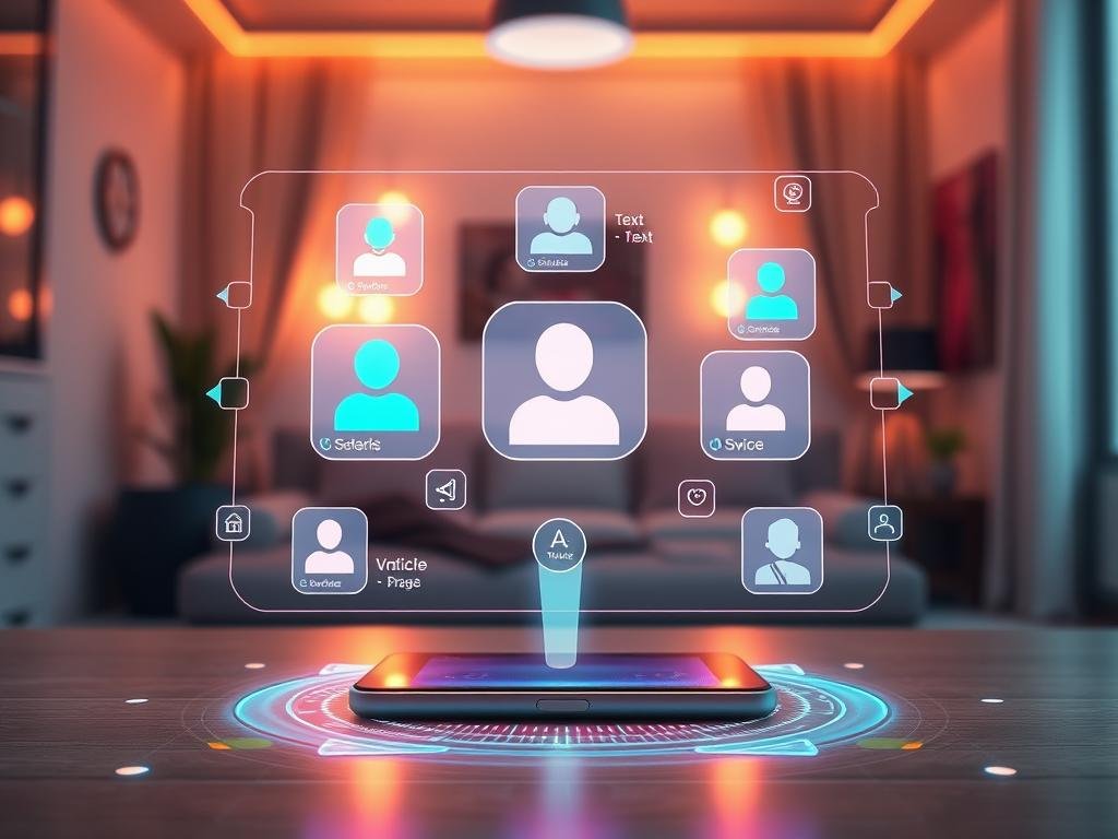 A futuristic digital interface showcasing innovative chat and voice features from the AI girlfriend app sexlove.ai. In the foreground, display an interactive holographic interface with vibrant icons representing multimedia interactions, such as voice messages, video calls, and text chats. In the middle ground, illustrate a modern smart device, like a sleek smartphone or tablet, highlighting the app’s user-friendly design. The background features a cozy, inviting virtual space, with soft, ambient lighting that creates a warm atmosphere. Use a cinematic angle to emphasize depth, making the interface look engaging and approachable. The scene conveys a sense of connection and modern technology, showcasing the potential of AI in enhancing personal relationships. A futuristic digital interface showcasing innovative chat and voice features from the AI girlfriend app sexlove.ai. In the foreground, display an interactive holographic interface with vibrant icons representing multimedia interactions, such as voice messages, video calls, and text chats. In the middle ground, illustrate a modern smart device, like a sleek smartphone or tablet, highlighting the app’s user-friendly design. The background features a cozy, inviting virtual space, with soft, ambient lighting that creates a warm atmosphere. Use a cinematic angle to emphasize depth, making the interface look engaging and approachable. The scene conveys a sense of connection and modern technology, showcasing the potential of AI in enhancing personal relationships.
