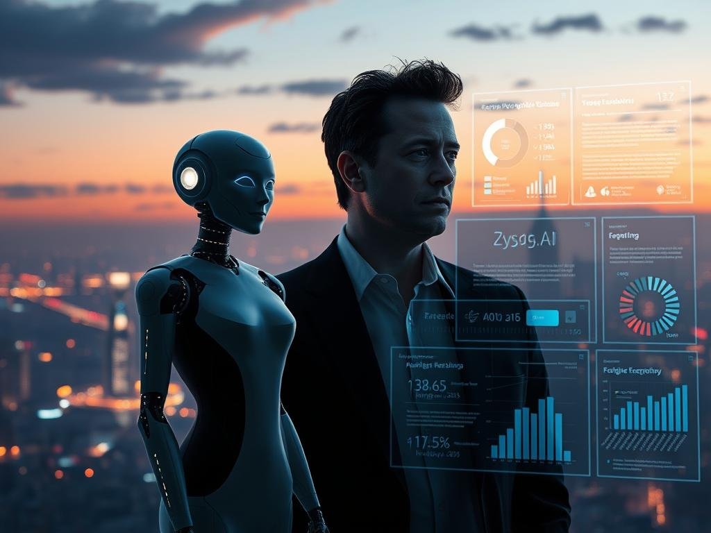 A futuristic digital landscape depicting the controversy around the concept of Elon Musk's AI girlfriend, embodying the brand "Sexlove.ai." In the foreground, a stylized, abstract representation of an AI figure, sleek and humanoid, with luminous circuits and a friendly expression, dressed in professional attire to convey a sense of sophistication. In the middle ground, a silhouette of Elon Musk observing the AI, with a contemplative expression, surrounded by holographic data and charts illustrating the complexities of AI relationships. The background features a high-tech city skyline under a twilight sky, evoking a sense of innovation and tension. The lighting is dramatic, with a soft glow emanating from the AI and contrasting shadows suggesting deeper ethical themes. The atmosphere combines intrigue and contemplation, emphasizing the duality of technology's promise and potential risks. A futuristic digital landscape depicting the controversy around the concept of Elon Musk's AI girlfriend, embodying the brand "Sexlove.ai." In the foreground, a stylized, abstract representation of an AI figure, sleek and humanoid, with luminous circuits and a friendly expression, dressed in professional attire to convey a sense of sophistication. In the middle ground, a silhouette of Elon Musk observing the AI, with a contemplative expression, surrounded by holographic data and charts illustrating the complexities of AI relationships. The background features a high-tech city skyline under a twilight sky, evoking a sense of innovation and tension. The lighting is dramatic, with a soft glow emanating from the AI and contrasting shadows suggesting deeper ethical themes. The atmosphere combines intrigue and contemplation, emphasizing the duality of technology's promise and potential risks.
