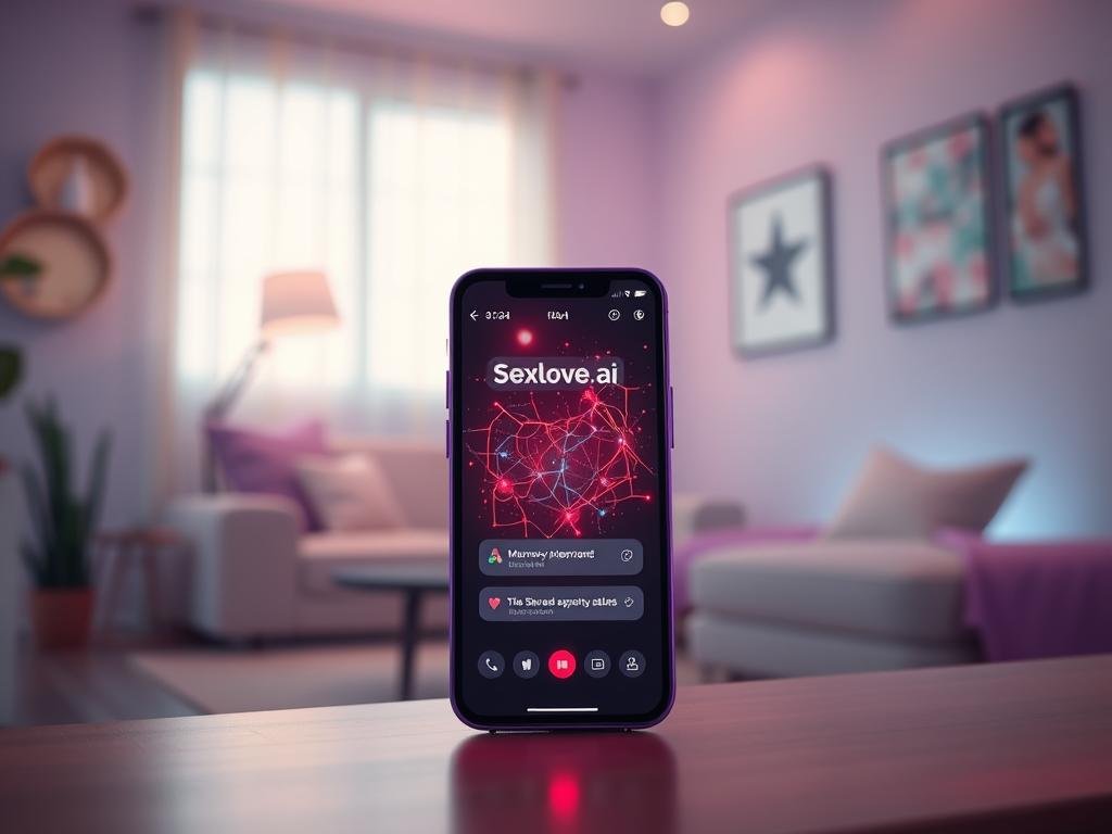 A futuristic, digital setting showcasing a connection between artificial intelligence and a virtual girlfriend within an app framework. In the foreground, a sleek smartphone displays the "Sexlove.ai" interface, highlighting an interactive memory system that visualizes shared experiences and conversations. The middle layer features abstract data streams and glowing neural pathways symbolizing memory integration and relationship growth. In the background, soft, ambient lighting bathes a cozy, modern room with a minimalist design, emphasizing a warm and inviting atmosphere. The scene should evoke feelings of intimacy and connection, captured with a shallow depth of field to focus on the smartphone and its vibrant interface. Use bright, inviting colors to enhance the mood. The angle is slightly elevated, giving a comprehensive view of the relationship's digital representation without any human characters present. A futuristic, digital setting showcasing a connection between artificial intelligence and a virtual girlfriend within an app framework. In the foreground, a sleek smartphone displays the "Sexlove.ai" interface, highlighting an interactive memory system that visualizes shared experiences and conversations. The middle layer features abstract data streams and glowing neural pathways symbolizing memory integration and relationship growth. In the background, soft, ambient lighting bathes a cozy, modern room with a minimalist design, emphasizing a warm and inviting atmosphere. The scene should evoke feelings of intimacy and connection, captured with a shallow depth of field to focus on the smartphone and its vibrant interface. Use bright, inviting colors to enhance the mood. The angle is slightly elevated, giving a comprehensive view of the relationship's digital representation without any human characters present.