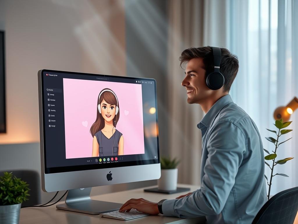 A modern digital workspace showcasing the "Sexlove.ai" girlfriend video generator process. In the foreground, a sleek computer screen displays an intuitive interface with a friendly, animated digital girlfriend character appearing on the screen. The middle layer features a focused user, a young adult dressed in smart casual attire, interacting with the software, wearing headphones and smiling with engagement. In the background, ethereal light rays stream from a nearby window, creating a serene and inspiring atmosphere. Soft, ambient lighting enhances the scene, and a cozy plant sits decoratively on a desk, adding warmth. The overall mood is one of creativity and innovation, reflecting the blend of technology and personal connection in generating interactive, AI-driven video content. A modern digital workspace showcasing the "Sexlove.ai" girlfriend video generator process. In the foreground, a sleek computer screen displays an intuitive interface with a friendly, animated digital girlfriend character appearing on the screen. The middle layer features a focused user, a young adult dressed in smart casual attire, interacting with the software, wearing headphones and smiling with engagement. In the background, ethereal light rays stream from a nearby window, creating a serene and inspiring atmosphere. Soft, ambient lighting enhances the scene, and a cozy plant sits decoratively on a desk, adding warmth. The overall mood is one of creativity and innovation, reflecting the blend of technology and personal connection in generating interactive, AI-driven video content.