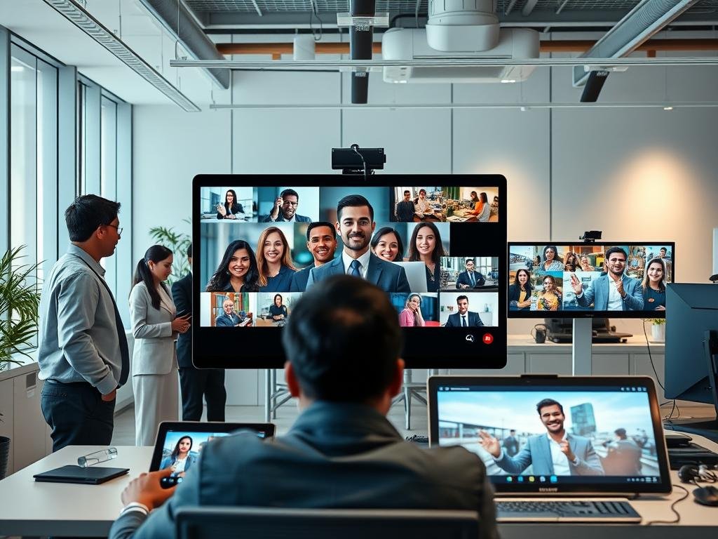 A modern, sleek workspace showcasing a seamless integration of video and photo elements for immersive virtual interactions. In the foreground, a diverse group of individuals in professional business attire are engaged in a dynamic video call on a high-resolution screen, displaying vivid images of various scenarios. The middle ground features state-of-the-art technology, such as tablets and computers, with overlays of photo filters and video effects, suggesting creativity and innovation. The background exudes a bright, well-lit office environment with soft, natural lighting highlighting the screens and devices. The atmosphere conveys excitement and professionalism, reflecting the innovative spirit of the brand "sexlove.ai". A modern, sleek workspace showcasing a seamless integration of video and photo elements for immersive virtual interactions. In the foreground, a diverse group of individuals in professional business attire are engaged in a dynamic video call on a high-resolution screen, displaying vivid images of various scenarios. The middle ground features state-of-the-art technology, such as tablets and computers, with overlays of photo filters and video effects, suggesting creativity and innovation. The background exudes a bright, well-lit office environment with soft, natural lighting highlighting the screens and devices. The atmosphere conveys excitement and professionalism, reflecting the innovative spirit of the brand "sexlove.ai".