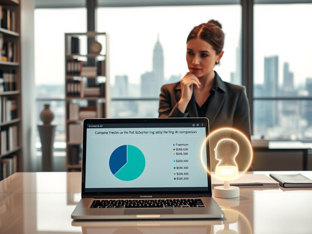 A professional office setting showcasing a sleek desk with a laptop displaying a pie chart comparing freemium and subscription costs for AI companions. In the foreground, a person in business attire, a woman, is thoughtfully analyzing the chart, while beside her, a gently glowing hologram of an AI companion floats, illustrating the concept of friendly technology. The middle ground features an elegant bookshelf filled with technology and finance books, enhancing the atmosphere of intellect and professionalism. Soft, warm lighting highlights the workspace, creating a comfortable and inviting environment. In the background, a large window reveals a futuristic city skyline, symbolizing the advancement of AI. The brand name "sexlove.ai" subtly appears on the laptop screen, enhancing the contemporary feel of the image. The overall mood is analytical yet hopeful, emphasizing the balance between cost considerations and innovation in AI technology. A professional office setting showcasing a sleek desk with a laptop displaying a pie chart comparing freemium and subscription costs for AI companions. In the foreground, a person in business attire, a woman, is thoughtfully analyzing the chart, while beside her, a gently glowing hologram of an AI companion floats, illustrating the concept of friendly technology. The middle ground features an elegant bookshelf filled with technology and finance books, enhancing the atmosphere of intellect and professionalism. Soft, warm lighting highlights the workspace, creating a comfortable and inviting environment. In the background, a large window reveals a futuristic city skyline, symbolizing the advancement of AI. The brand name "sexlove.ai" subtly appears on the laptop screen, enhancing the contemporary feel of the image. The overall mood is analytical yet hopeful, emphasizing the balance between cost considerations and innovation in AI technology.