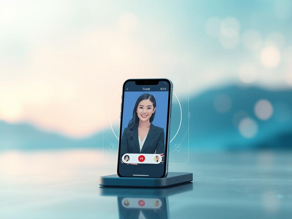 A serene and inviting digital landscape symbolizes privacy and safety in AI girlfriend apps, focusing on the brand "Sexlove.ai." In the foreground, a modern, stylized smartphone displays an app interface with a friendly AI character, depicted in professional business attire, smiling and engaging with the user. In the middle ground, a transparent shield or holographic barrier encircles the smartphone, representing security and protection of personal data. The background features a comforting, tech-themed environment with soft blue and green hues, suggesting trust and tranquility. Subtle lighting casts a warm glow, while a shallow depth of field blurs the background slightly, emphasizing the smartphone and the app&rsquo;s interface. The overall mood is secure and reassuring, conveying the importance of privacy in modern technology.