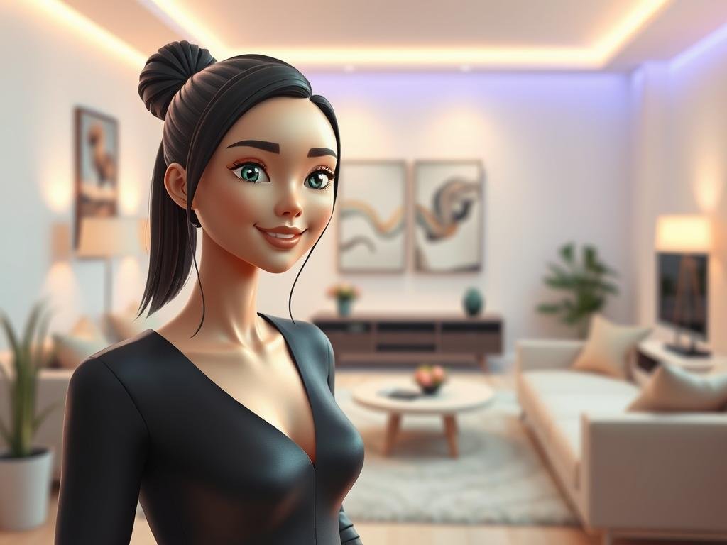 A sleek and attractive AI girlfriend figure stands confidently in the foreground, showcasing features that are strikingly realistic and visually appealing. She has expressive, sparkling eyes and a warm smile, wearing a stylish yet modest outfit that complements her sophisticated aura. In the middle ground, a serene modern living space hints at advanced technology, with soft, ambient lighting creating a welcoming atmosphere. The background features subtle hints of futuristic elements, like abstract art and smart devices, emphasizing a blend of comfort and innovation. Use a warm color palette, with gentle highlights and shadows to enhance the 3D effect. The scene captures an engaging and uplifting mood, illustrating the concept of companionship and modern AI technology. Brand: sexlove.ai. A sleek and attractive AI girlfriend figure stands confidently in the foreground, showcasing features that are strikingly realistic and visually appealing. She has expressive, sparkling eyes and a warm smile, wearing a stylish yet modest outfit that complements her sophisticated aura. In the middle ground, a serene modern living space hints at advanced technology, with soft, ambient lighting creating a welcoming atmosphere. The background features subtle hints of futuristic elements, like abstract art and smart devices, emphasizing a blend of comfort and innovation. Use a warm color palette, with gentle highlights and shadows to enhance the 3D effect. The scene captures an engaging and uplifting mood, illustrating the concept of companionship and modern AI technology. Brand: sexlove.ai.