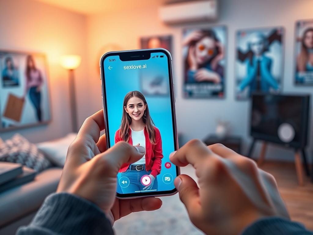 A sleek and modern interface of the "Best AI Girlfriend App 2026" displayed on a futuristic smartphone, prominently featuring the logo "sexlove.ai" at the top. In the foreground, a pair of hands interact with the app, showcasing vibrant graphics of a virtual girlfriend appearing on the screen, depicted with a friendly and approachable demeanor, wearing stylish casual attire. The middle ground features a cozy, tech-infused room with ambient lighting, creating a warm and inviting atmosphere. In the background, a soft-focus wall adorned with posters of digital art and innovations in AI technology. The scene is well-lit with soft, diffused lighting, evoking a sense of excitement and innovation, captured from a slightly elevated angle to highlight the app's interactive display. A sleek and modern interface of the "Best AI Girlfriend App 2026" displayed on a futuristic smartphone, prominently featuring the logo "sexlove.ai" at the top. In the foreground, a pair of hands interact with the app, showcasing vibrant graphics of a virtual girlfriend appearing on the screen, depicted with a friendly and approachable demeanor, wearing stylish casual attire. The middle ground features a cozy, tech-infused room with ambient lighting, creating a warm and inviting atmosphere. In the background, a soft-focus wall adorned with posters of digital art and innovations in AI technology. The scene is well-lit with soft, diffused lighting, evoking a sense of excitement and innovation, captured from a slightly elevated angle to highlight the app's interactive display.