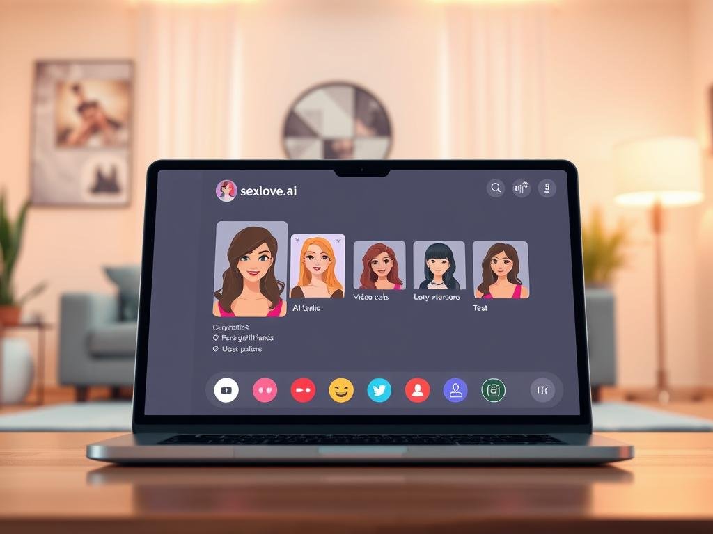A vibrant illustration of a digital interface showcasing interactive chat features on the sexlove.ai platform. In the foreground, a futuristic laptop displays a sleek chat window with engaging avatars representing AI girlfriends, designed with friendly expressions. The middle ground features stylized icons for video calls and emoticons, emphasizing user interaction. The background features a soft-focus depiction of a cozy, well-lit room with abstract tech-inspired decor, creating a friendly and inviting atmosphere. The overall mood is modern and accessible, aiming to highlight the appeal of online companionship. Use warm lighting to evoke a sense of comfort, with a slight depth of field to draw attention to the chat interface, ensuring clarity and focus on the digital experience. A vibrant illustration of a digital interface showcasing interactive chat features on the sexlove.ai platform. In the foreground, a futuristic laptop displays a sleek chat window with engaging avatars representing AI girlfriends, designed with friendly expressions. The middle ground features stylized icons for video calls and emoticons, emphasizing user interaction. The background features a soft-focus depiction of a cozy, well-lit room with abstract tech-inspired decor, creating a friendly and inviting atmosphere. The overall mood is modern and accessible, aiming to highlight the appeal of online companionship. Use warm lighting to evoke a sense of comfort, with a slight depth of field to draw attention to the chat interface, ensuring clarity and focus on the digital experience.