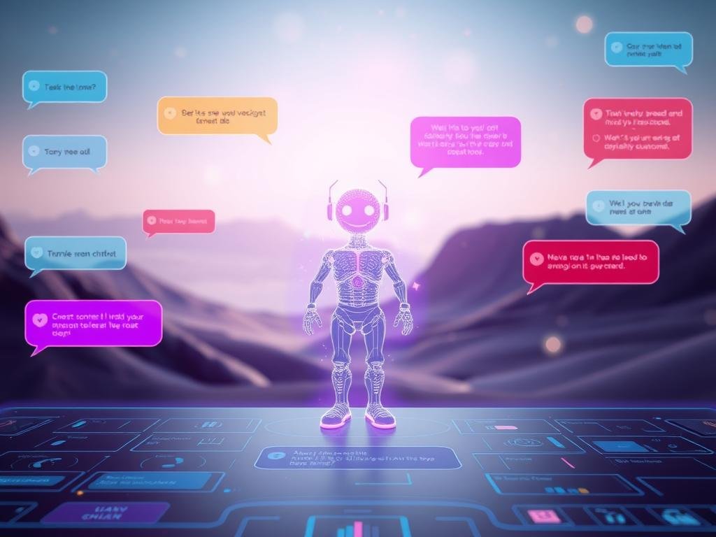 A visually engaging depiction of the AI chat experience offered by sexlove.ai. In the foreground, a sleek, modern digital interface showcases vibrant chat bubbles filled with friendly, inviting messages. The middle ground features an artistic representation of an AI chatbot, symbolized by a friendly, abstract figure composed of glowing lines and circuits, illustrating intelligence and warmth. In the background, a soothing, futuristic landscape with soft, ambient lighting, evoking a sense of tranquility and connection. The atmosphere is inviting and innovative, emphasizing the seamless interaction and advanced technology of the chat experience. The image should be visually appealing and professional, capturing the essence of a digital conversation platform. A visually engaging depiction of the AI chat experience offered by sexlove.ai. In the foreground, a sleek, modern digital interface showcases vibrant chat bubbles filled with friendly, inviting messages. The middle ground features an artistic representation of an AI chatbot, symbolized by a friendly, abstract figure composed of glowing lines and circuits, illustrating intelligence and warmth. In the background, a soothing, futuristic landscape with soft, ambient lighting, evoking a sense of tranquility and connection. The atmosphere is inviting and innovative, emphasizing the seamless interaction and advanced technology of the chat experience. The image should be visually appealing and professional, capturing the essence of a digital conversation platform.