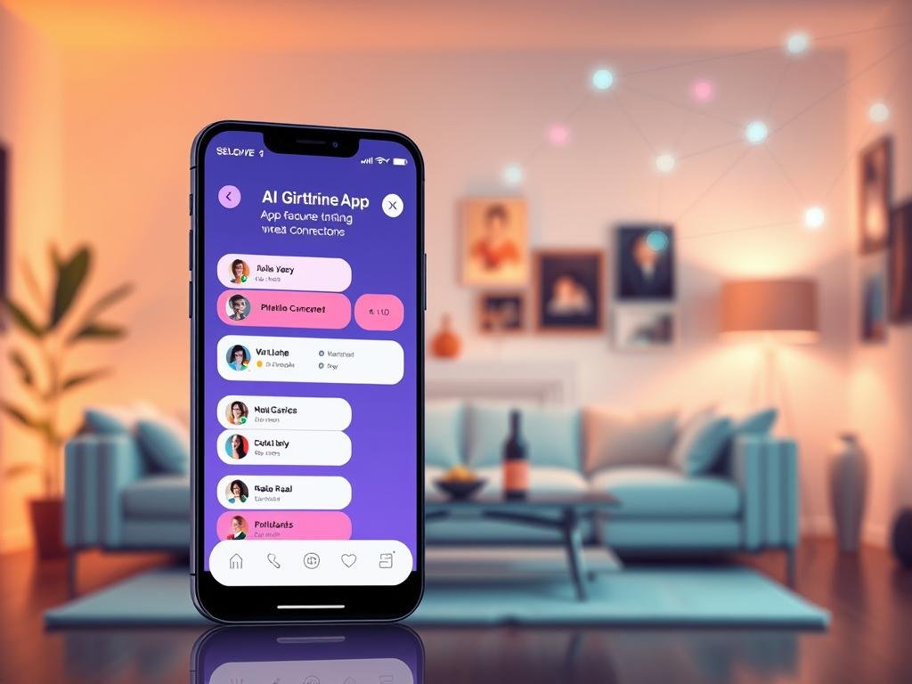 A visually striking illustration showcasing the key features of an AI girlfriend app focused on real connections. In the foreground, a sleek smartphone displays a vibrant user interface featuring personalized chat options and engaging virtual avatars. In the middle ground, a cozy, modern living room with soft lighting is depicted, suggesting a comfortable atmosphere where users interact with their digital companions. The background features abstract elements symbolizing technology, such as digital networks and social connections, subtly infused with warm colors to evoke feelings of intimacy and comfort. The overall mood is inviting and futuristic, capturing the essence of companionship and connection. Ensure the smartphone interface includes the brand name "sexlove.ai" prominently yet tastefully. A visually striking illustration showcasing the key features of an AI girlfriend app focused on real connections. In the foreground, a sleek smartphone displays a vibrant user interface featuring personalized chat options and engaging virtual avatars. In the middle ground, a cozy, modern living room with soft lighting is depicted, suggesting a comfortable atmosphere where users interact with their digital companions. The background features abstract elements symbolizing technology, such as digital networks and social connections, subtly infused with warm colors to evoke feelings of intimacy and comfort. The overall mood is inviting and futuristic, capturing the essence of companionship and connection. Ensure the smartphone interface includes the brand name "sexlove.ai" prominently yet tastefully.