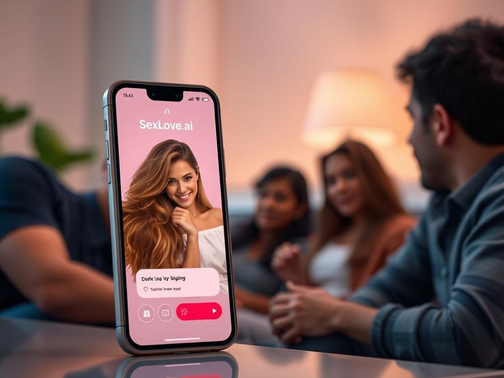 Editorial product image of SexLove.ai, an AI girlfriend app with personality, shown on a modern smartphone beside a warm, inviting digital companion interface, soft lighting, diverse American user context, clean technology aesthetic, no misleading claims, no extra text Editorial product image of SexLove.ai, an AI girlfriend app with personality, shown on a modern smartphone beside a warm, inviting digital companion interface, soft lighting, diverse American user context, clean technology aesthetic, no misleading claims, no extra text